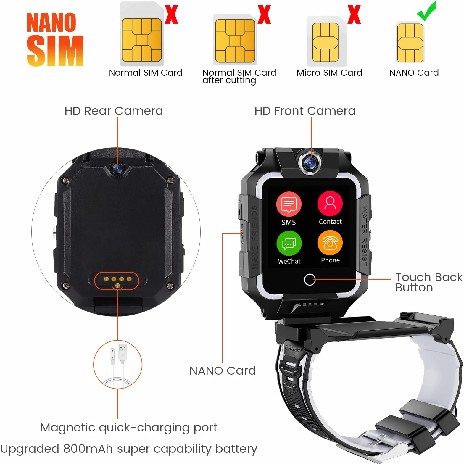 Smartwatch 4G dla dzieci, GPS Smartwatch z podwójną kamerą 360°, WiFi, wideo, rozmowy telefoniczne, SOS, krokomierz, wodoszczelność IP67, Smart Watch dla dziewcząt i chłopców (czarny)