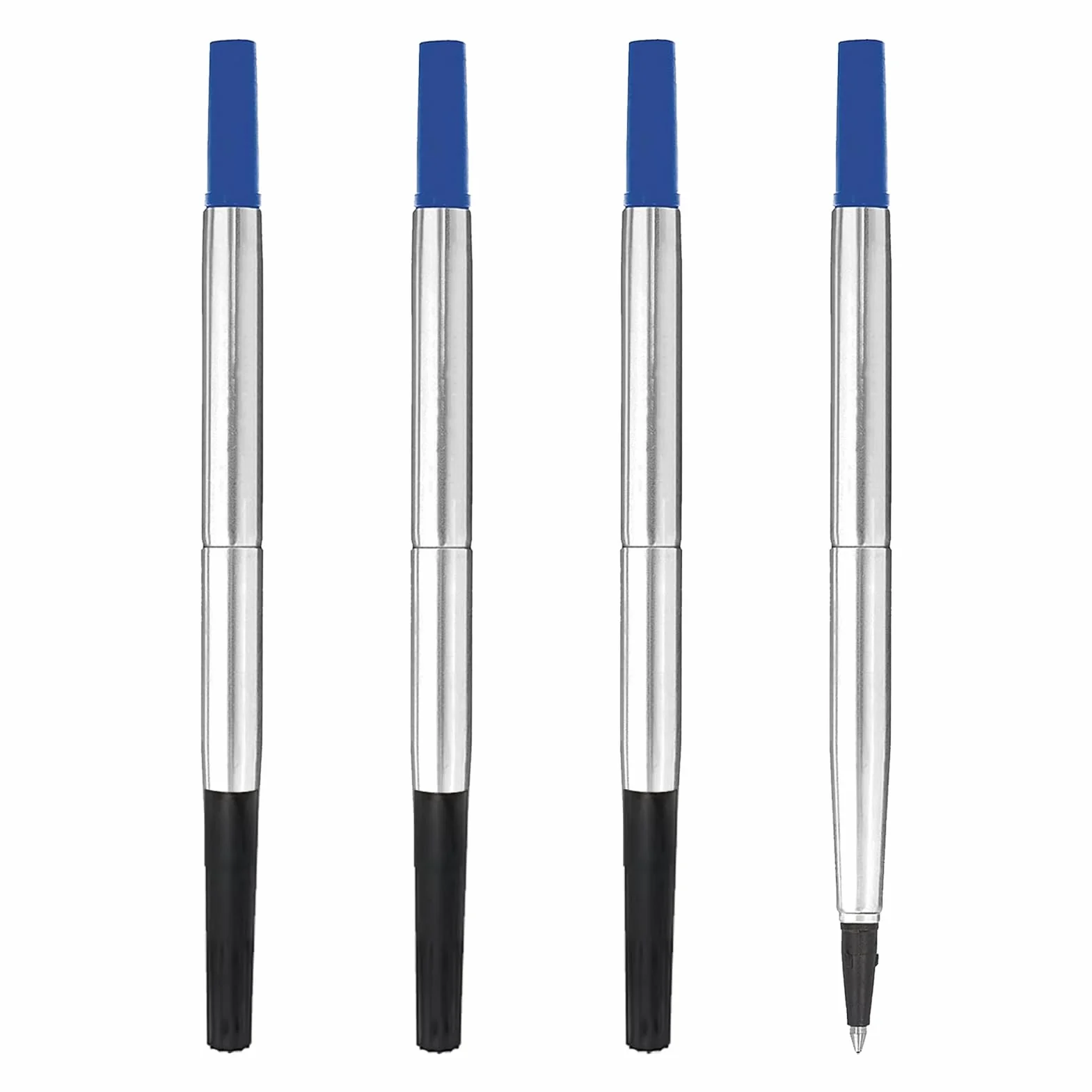 4 sztuki wkładów rolkowych do Parkera, wkład do Parkera 0,7 mm, wkłady do długopisu kulkowego średnia niebieska końcówka płynnie pigmentowane wkłady atramentowe płynne i precyzyjne pisanie do biura i