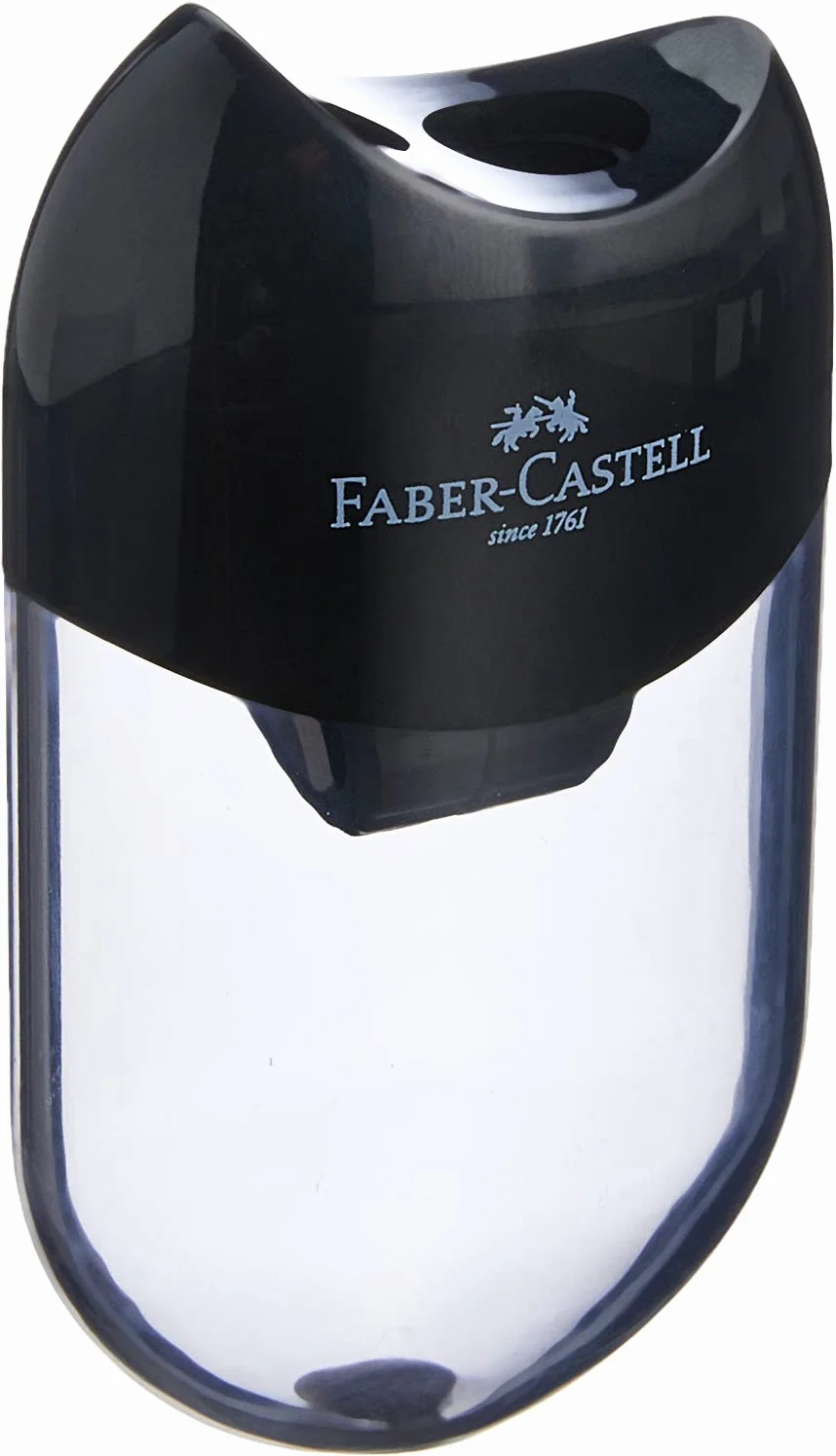 Faber-Castell 183500 Temperówka z Pojemnikiem, Czarny/Przezroczysty, 1 sztuka