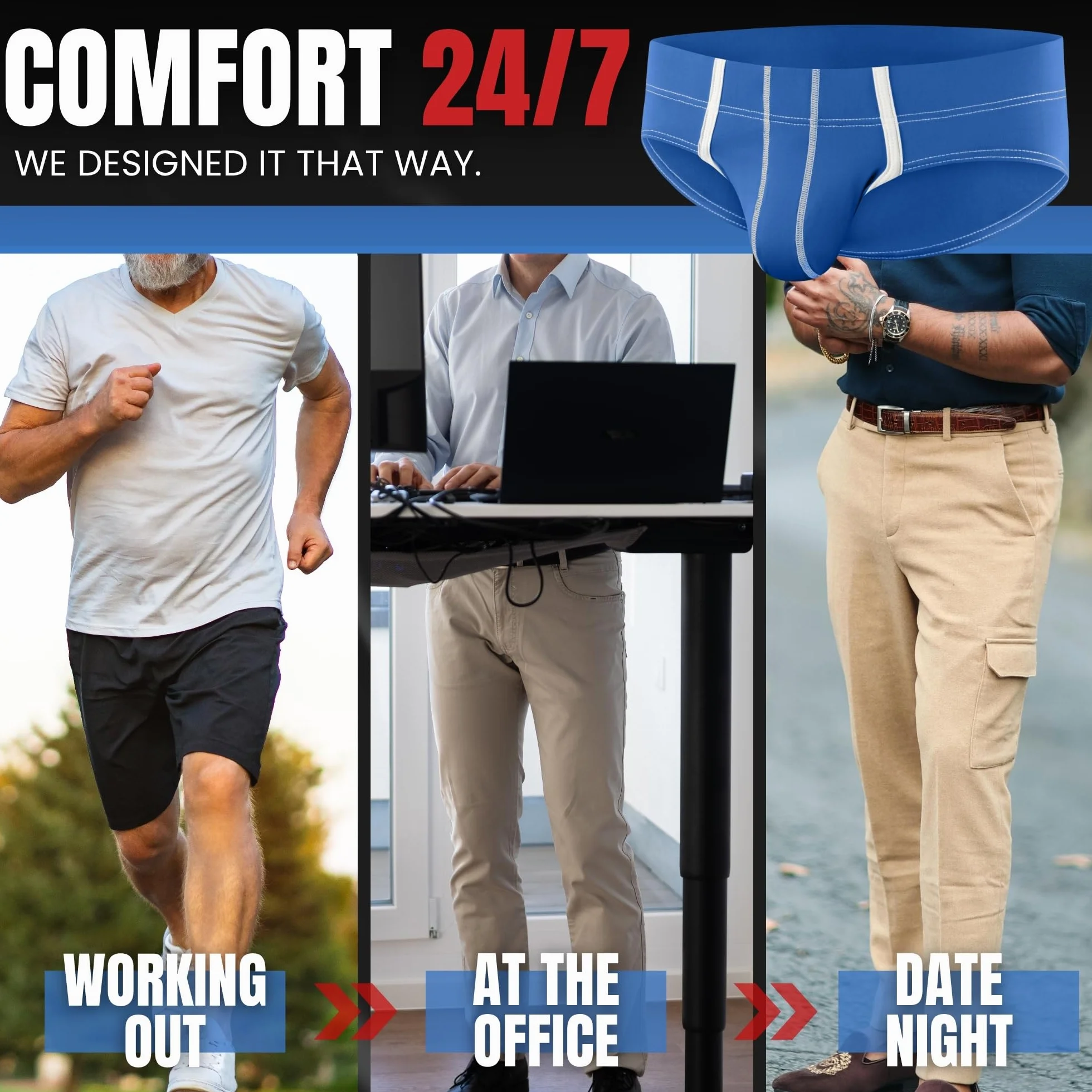 Real Men Slipy sportowe z kieszenią pouch – indywidualny rozmiar kieszeni ABCD, obwód w pasie XS-5XL