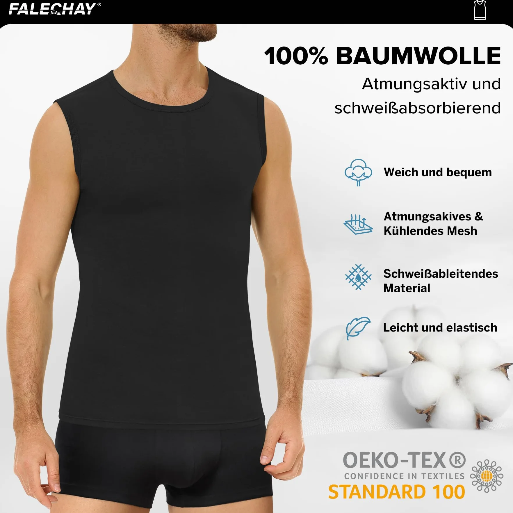 Falechay 3 Pak Podkoszulek Męskich 100% Czesana Bawełna Bez Rękawów Podkoszulki Męski