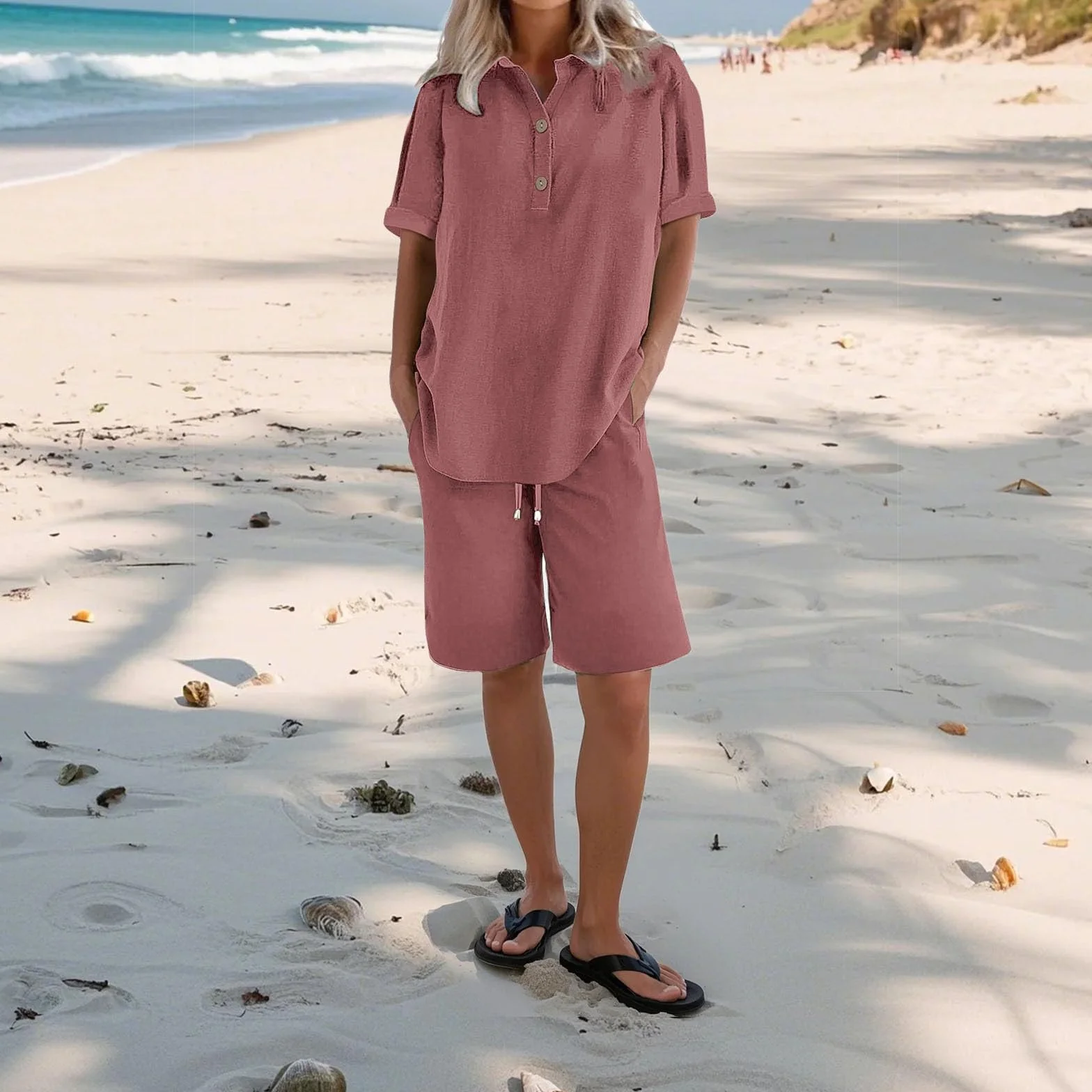 Letni zestaw lniany kombinezon damski na co dzień letnie luźne kombinezony gimnastyczne plus size bawełna i len dopasowana koszula i szorty zakrzywiony wygodny strój domowy siłownia plaża oddychający