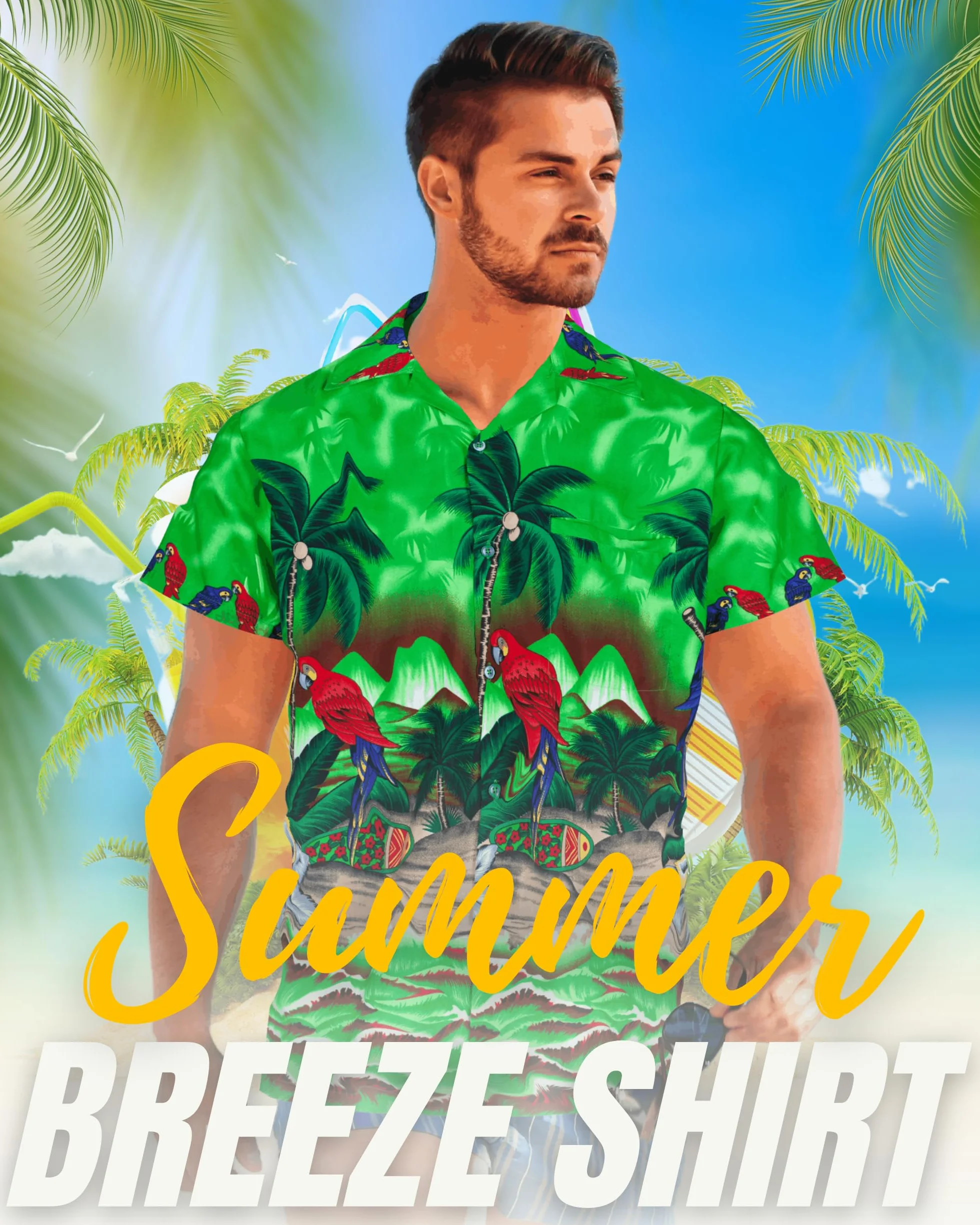 REDSTAR Hawaiian Shirts for Men a Short Sleeve Button Down Mens Shirt - Parrot and Palm Tree Beach Tropical - Mens Summer Dress