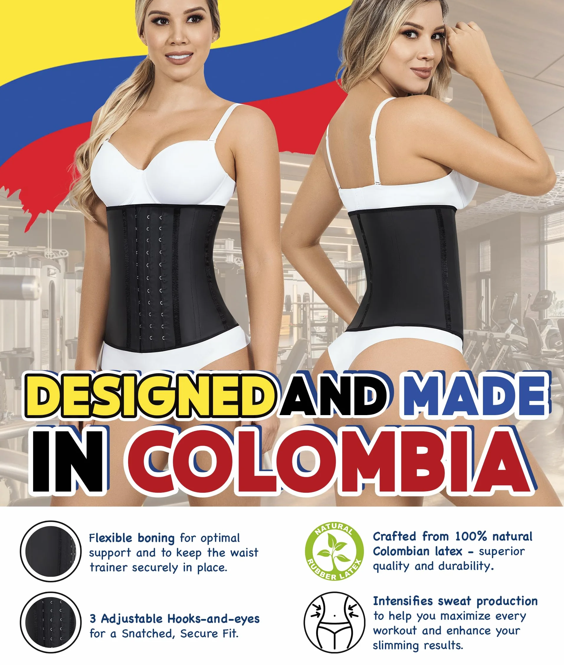 LADYSLIM ALL NEW Waist Trainer Cincher for Women Faja Colombiana Latex Body Shaper Reductora Cinturilla Modeladora Para Mujer Black XS