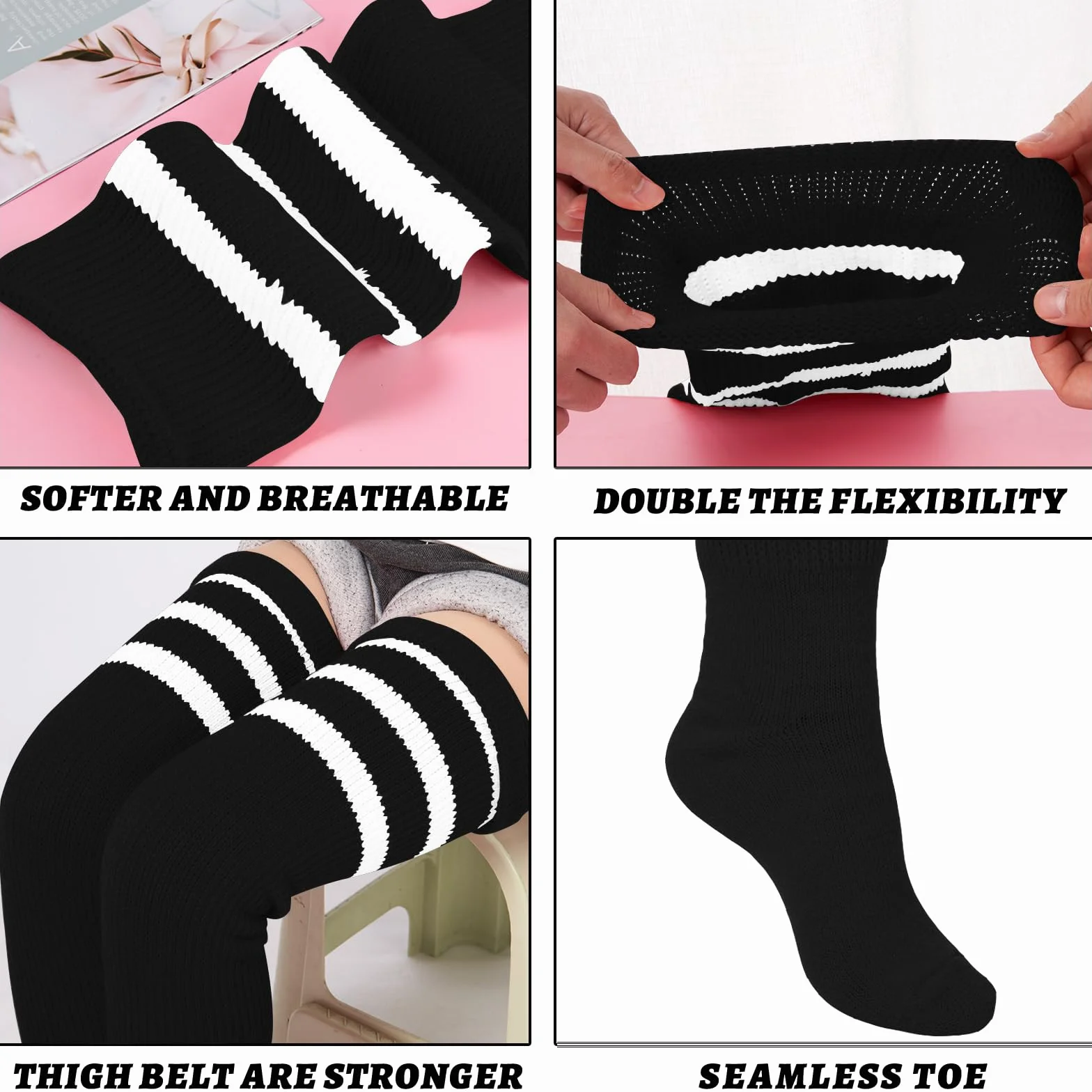 Moon Wood Womens Plus Size Thick Thigh High Socks for Thick Thighs- Extra Long Striped Over the Knee Halloween Socks Leg Warmers
