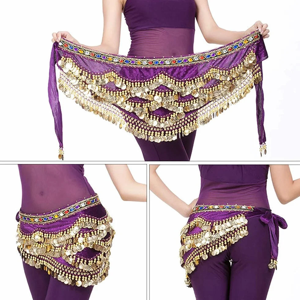 Chusta na Biodra do Tańca Brzucha, Oddychająca Chusta na talię do Tańca Brzucha Spódnica Typu Wrap Pas Biodrowy Bellydance ze sztuczną monetą