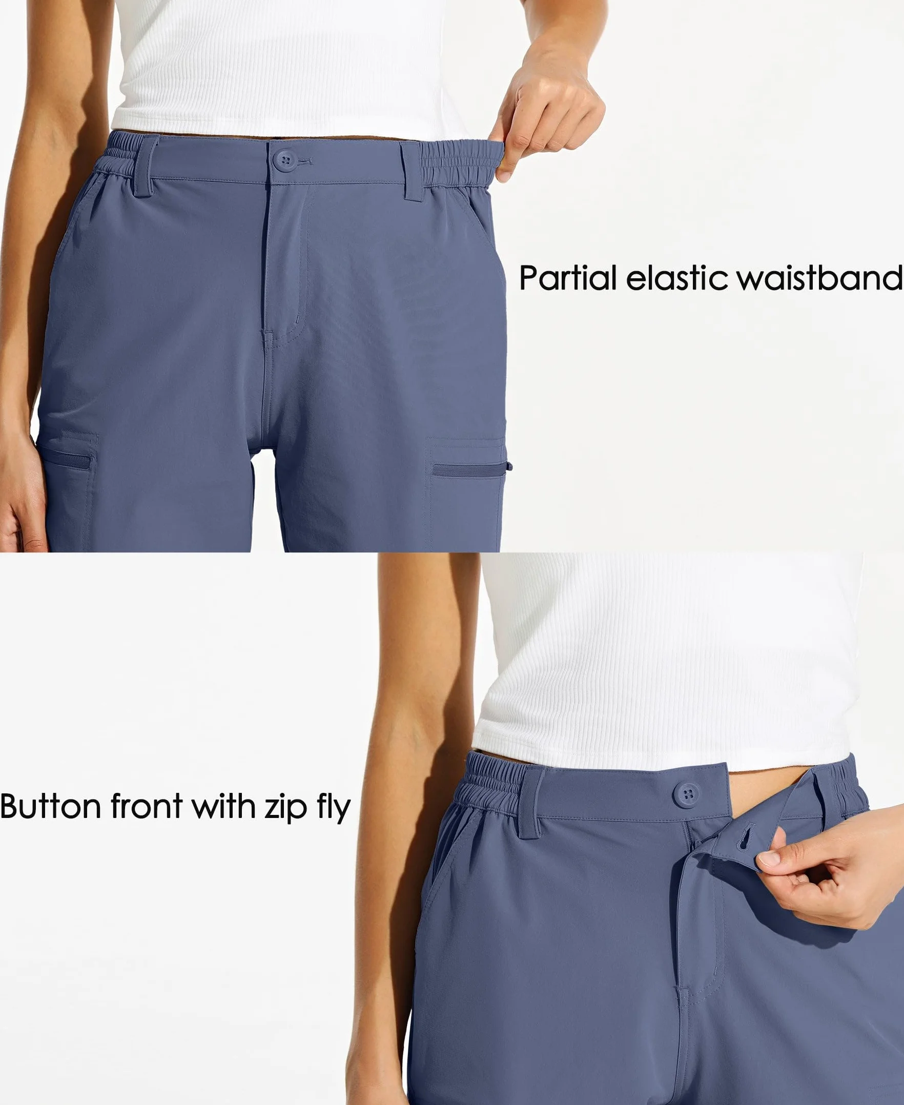 WILLIT Damskie spodenki cargo 10" ze stretchu, do golfa, aktywne, długie szorty, szybkoschnące, do wędrówek, aktywności na świeżym powietrzu, lekkie spodenki na lato