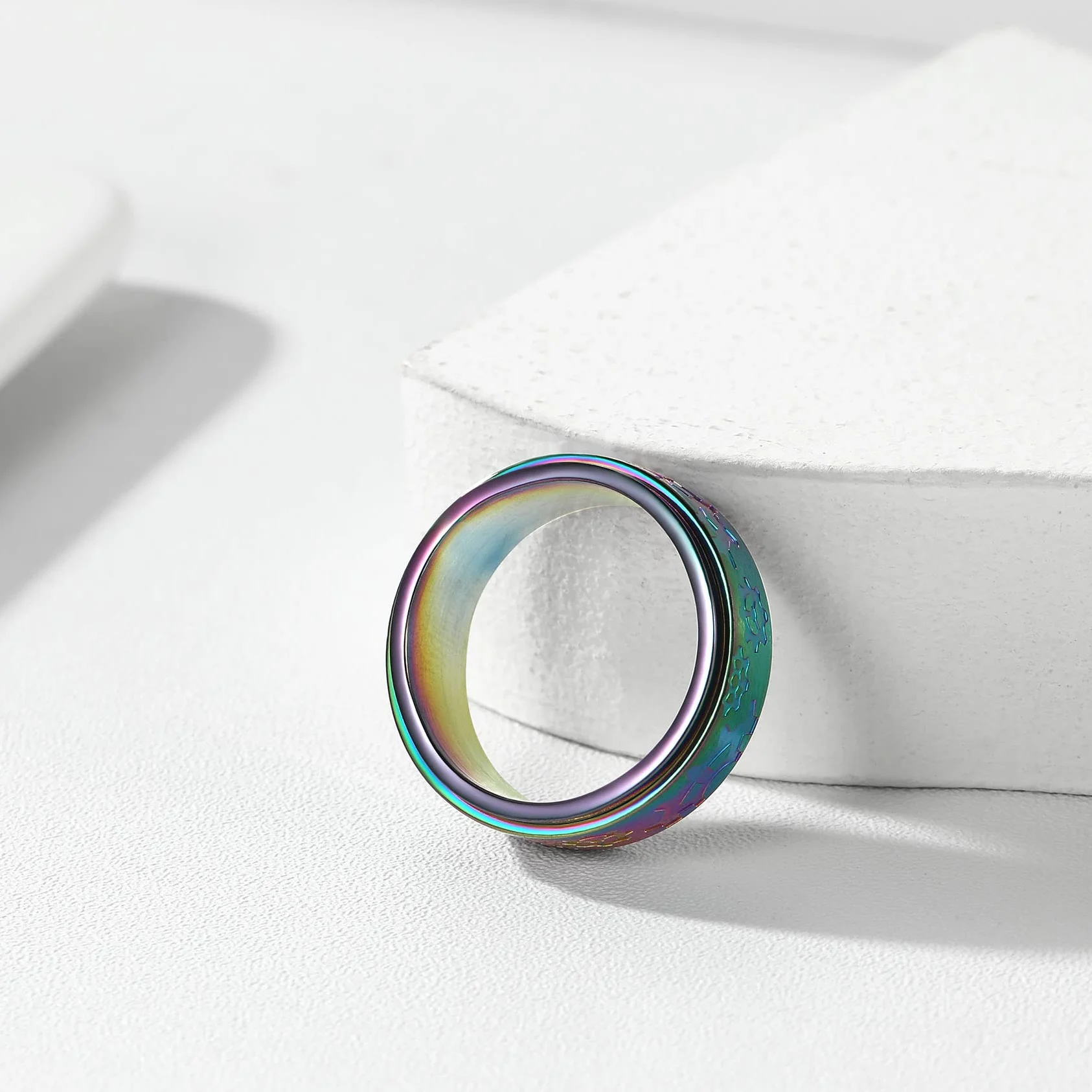 Bestyle Pierścienie Fidget ze stali nierdzewnej, obrotowe, pierścienie przeciwlękowe, dla mężczyzn i kobiet, biżuteria Fidget, rozmiar 7-14