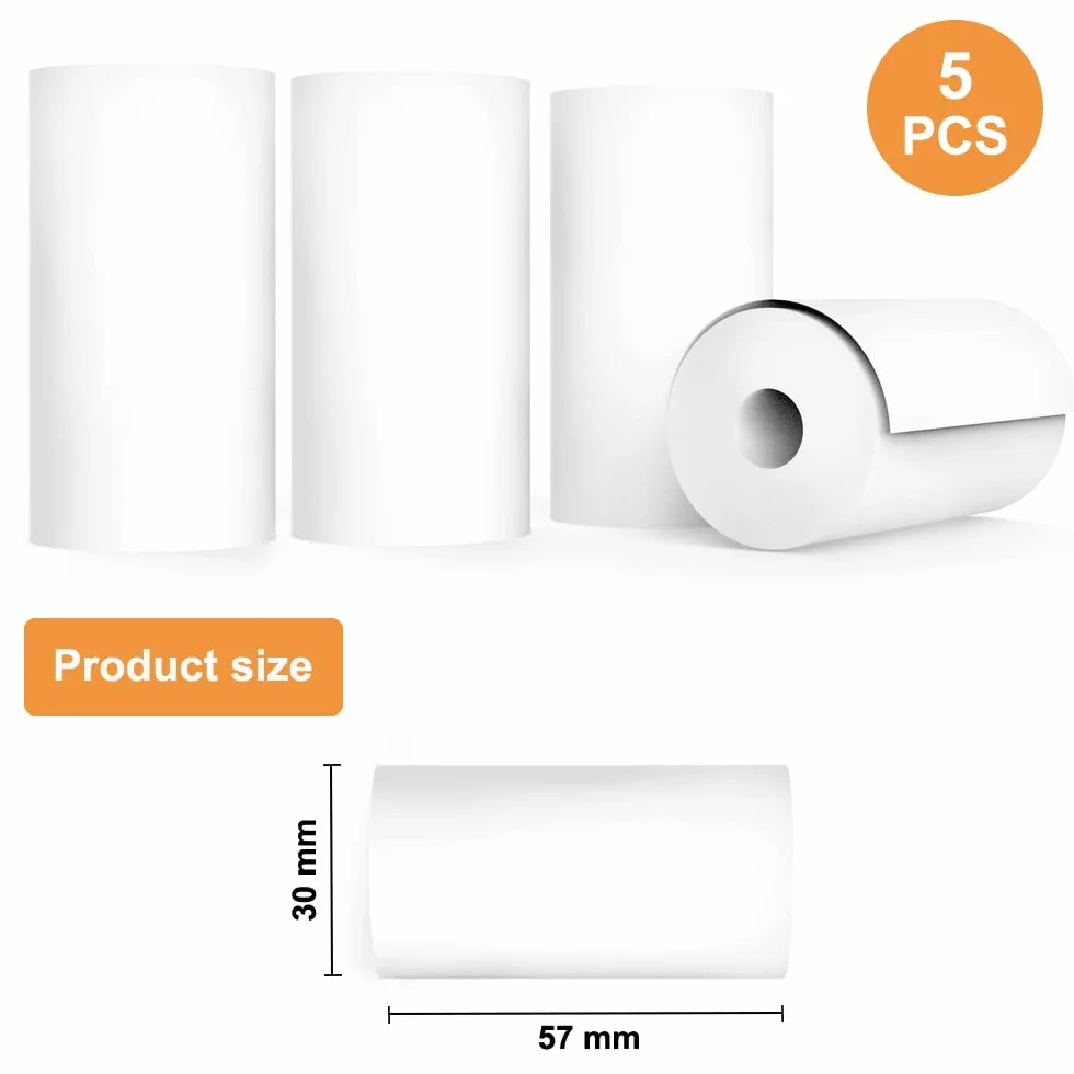 5 rolek papieru do drukowania, papier termiczny do kamery dziecięcej, 57 mm, papier uzupełniający do kamer dziecięcych, drukarka etykiet kieszonkowych dla studentów, rolki termiczne do