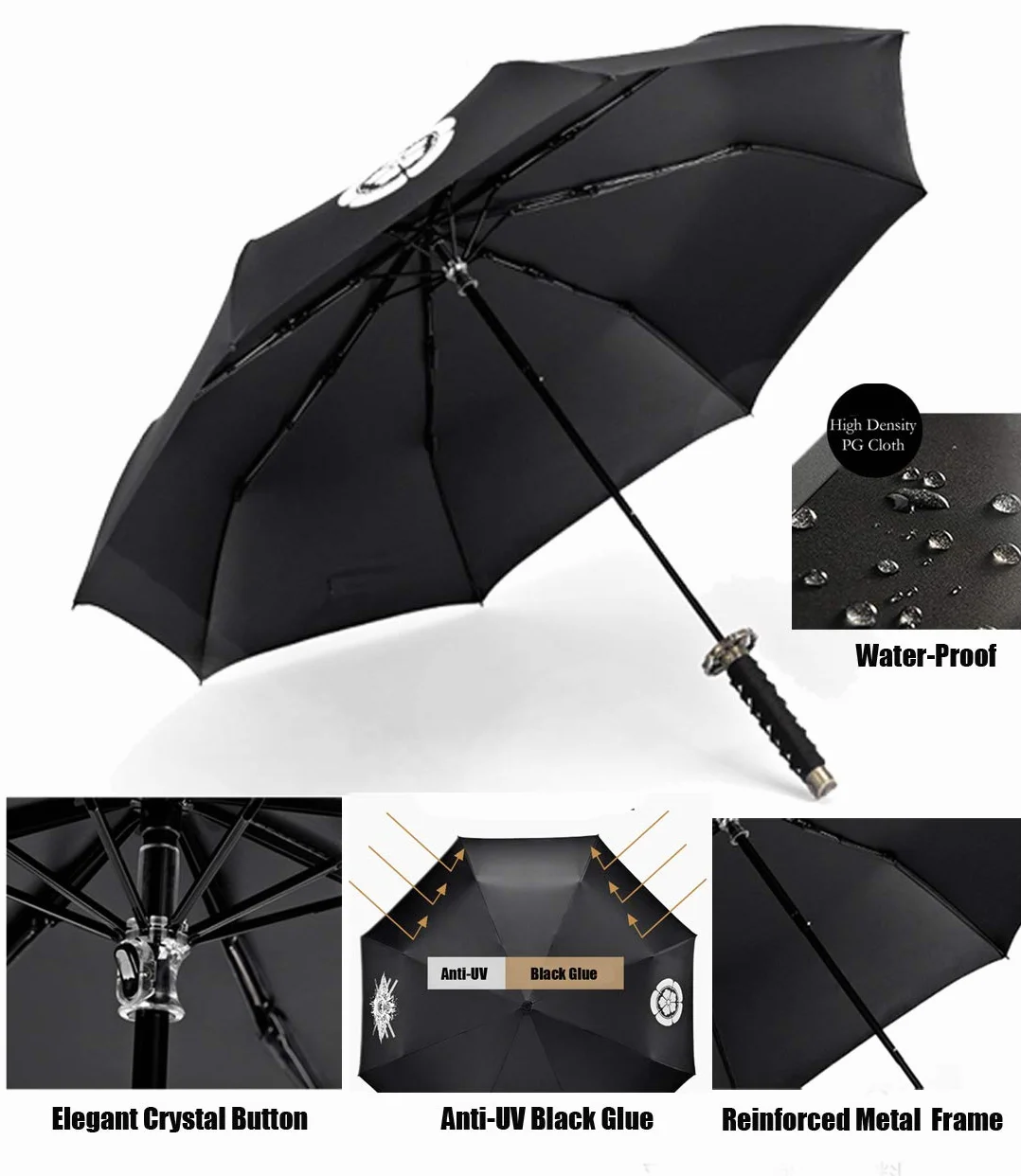 Cool Lemon Samuraj katana mistrz miecz rękojeść składany parasol anime przenośny podróżny japoński ninja kompaktowe parasole wiatroszczelne, czarny klej przeciw UV, biznesowy prezent urodzinowy dla