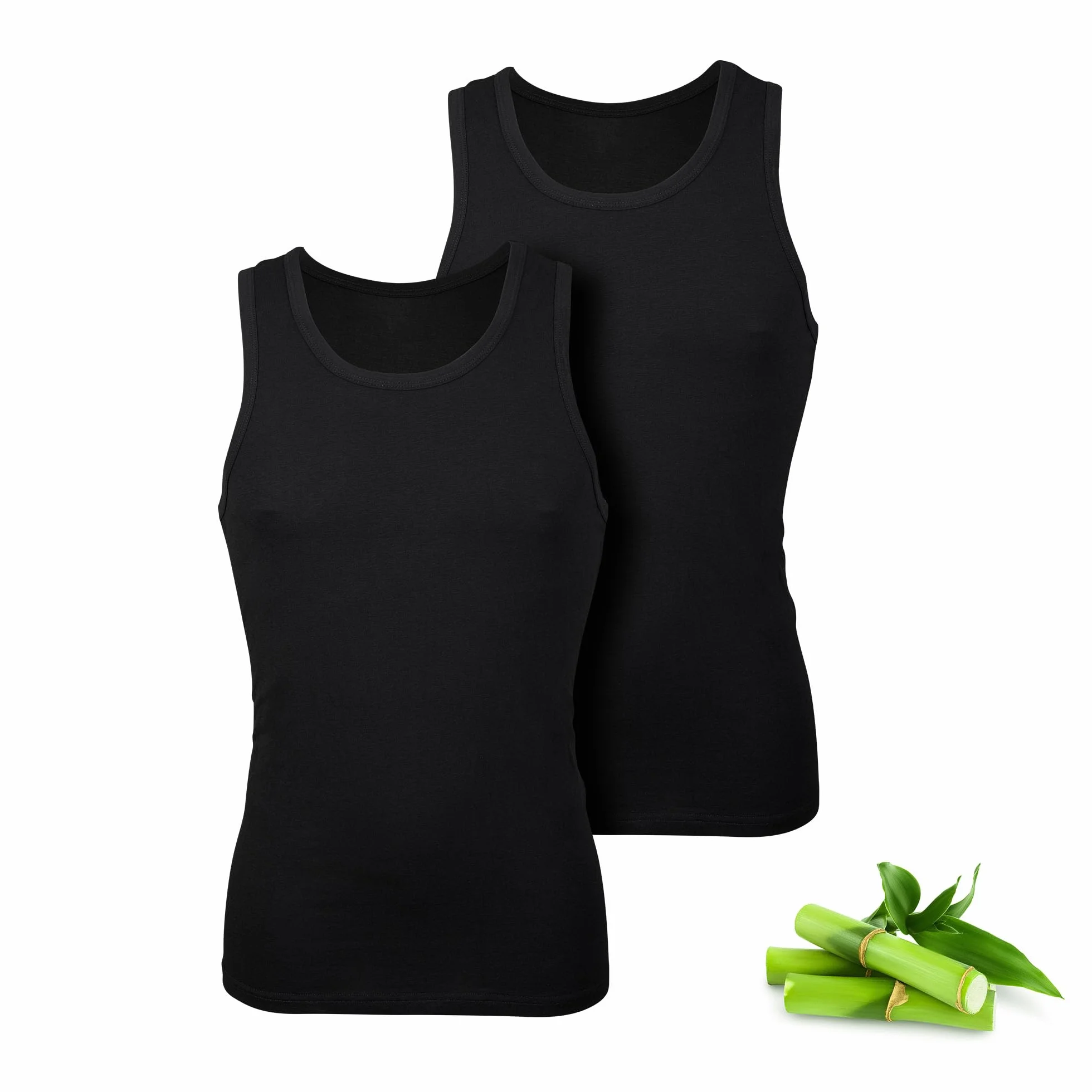 Basic Treasure 2-pak podkoszulek męski, tank top męski, bardzo miękki bambus bawełna, podkoszulki męskie czarne lub białe, czarny, L