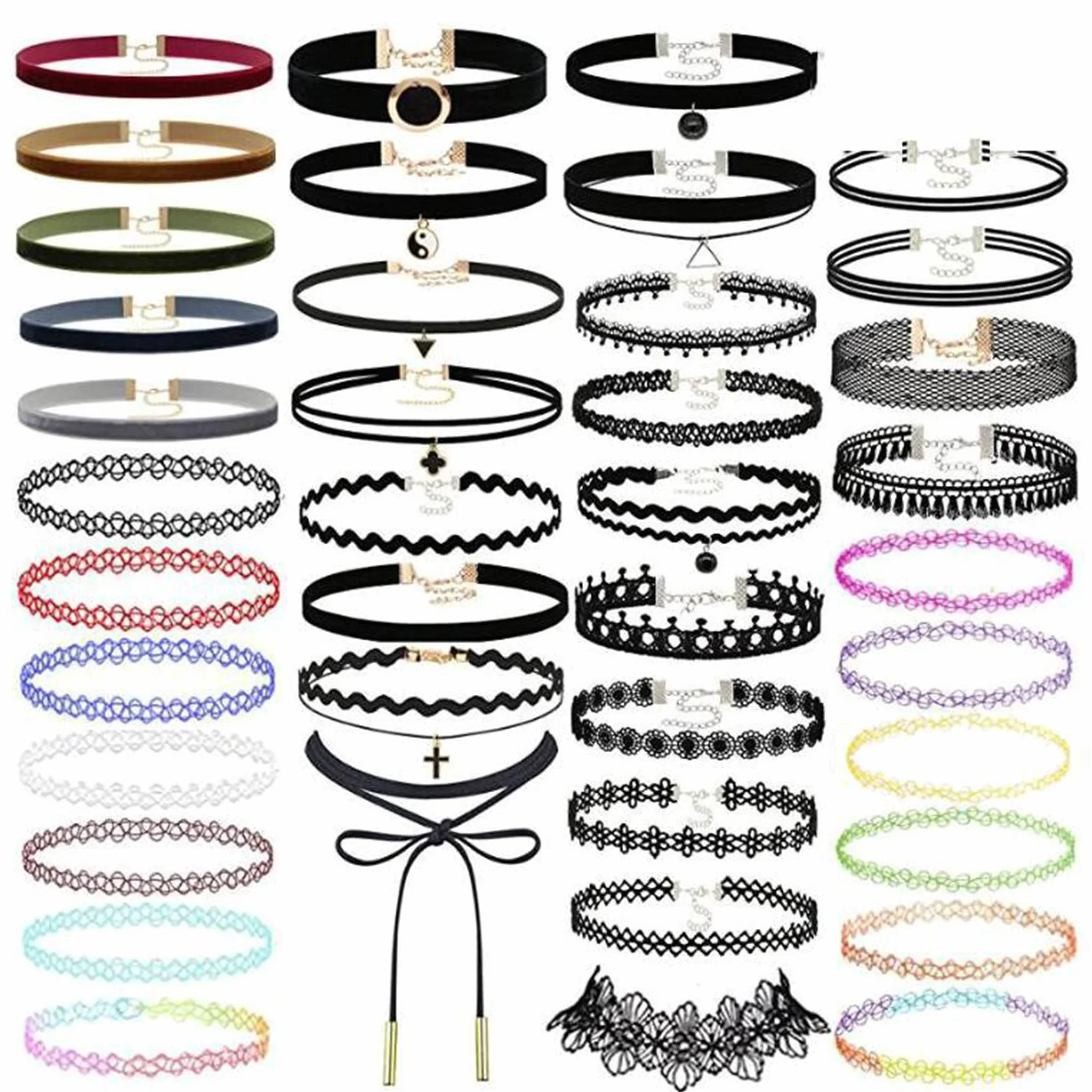 40 Sztuk Czarnych Koronkowych Naszyjników, Naszyjników Choker Dla Kobiet, Regulowany Choker Gotycki Klasyczne Chokery Dla Kobiet i Dziewcząt