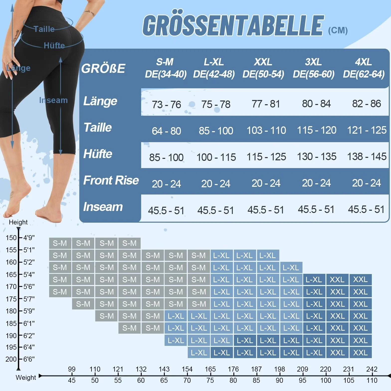 TNNZEET 3-pak Capri legginsy damskie 3/4 do uprawiania sportu, 7/8 legginsy z wysokim stanem, spodnie sportowe na siłownię, jogę