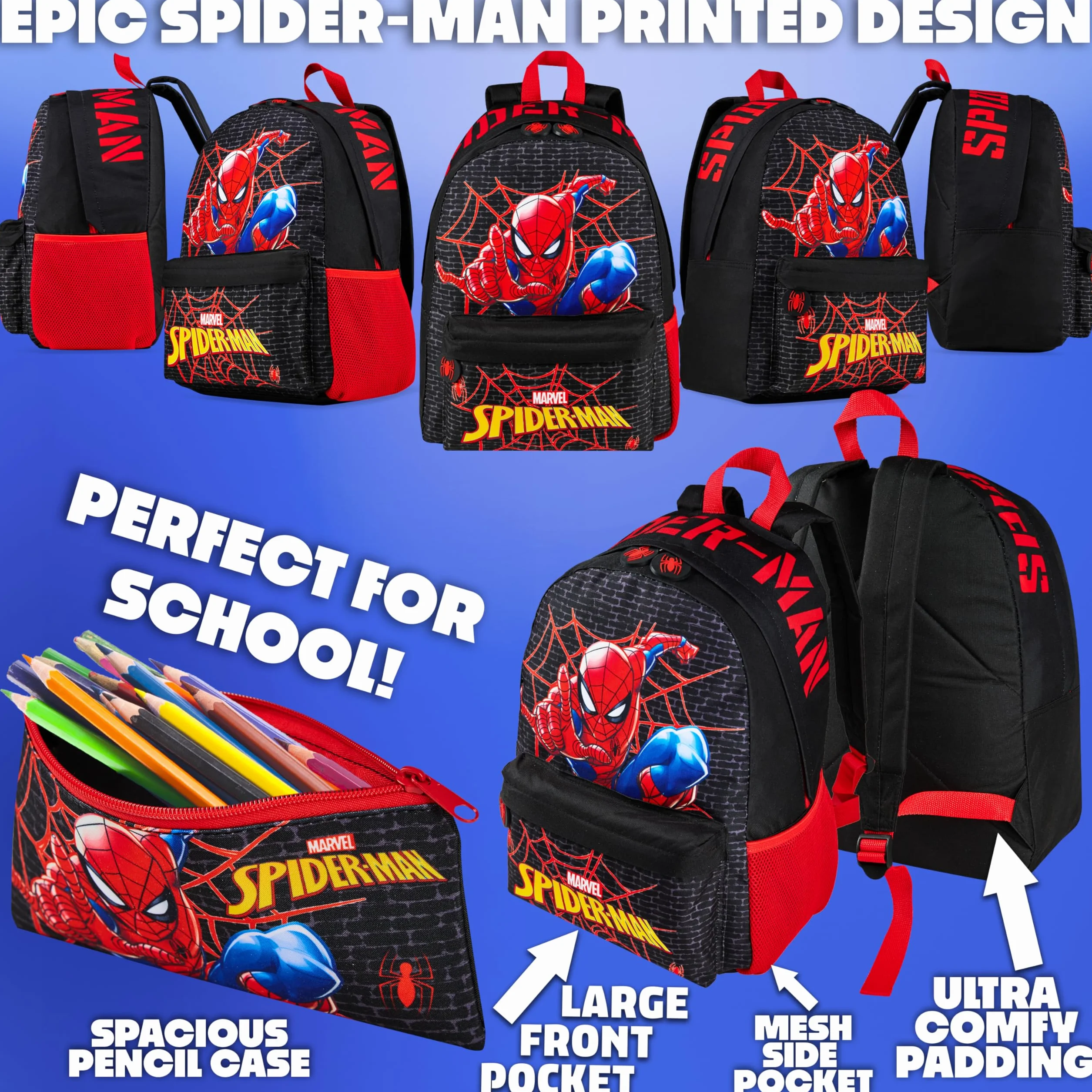 Marvel Spiderman plecak zestaw 4 szt. butelka na wodę dla dzieci 400 ml piórnik izolowana torba na lunch nastolatki przybory szkolne podróż wakacje
