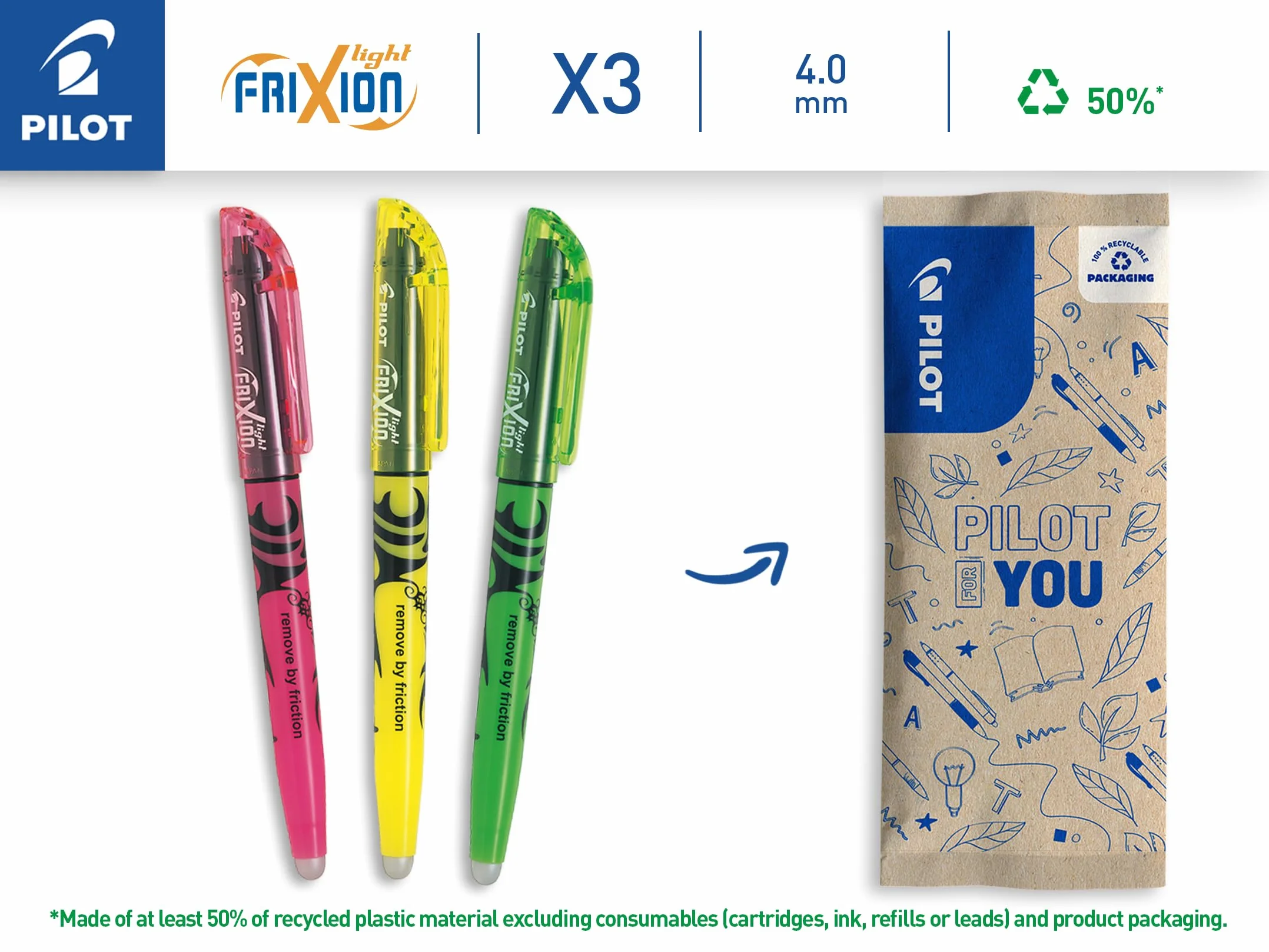 Zestaw 3x wymazywalny zakreślacz PILOT Frixion mix kolorów: 1 x różowy, 1 x żółty, 1 x zielony