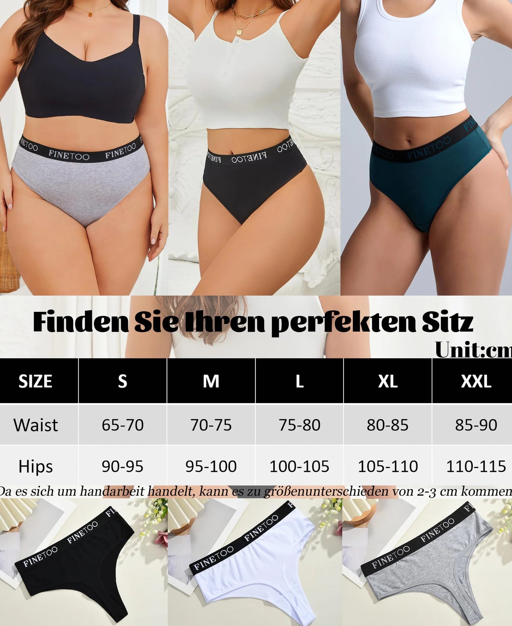 FINETOO Bawełniane stringi damskie majtki z wysoką talią, sportowy ściągacz, majtki dla kobiet, wielopak, rozmiar S-XXL