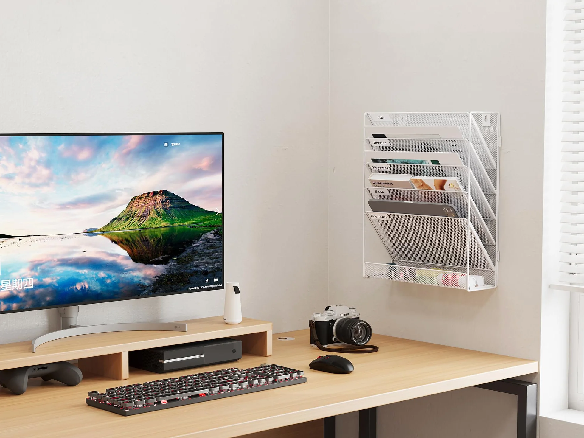 EasyPAG Uchwyt Ścienny na Dokumenty A4 6 Przedziały Metal Siatka,Ścienny Stojak na Pocztę,Wiszący Organizer na Dokumenty,Przechowywanie Czasopism do Biura & Domu,Biały