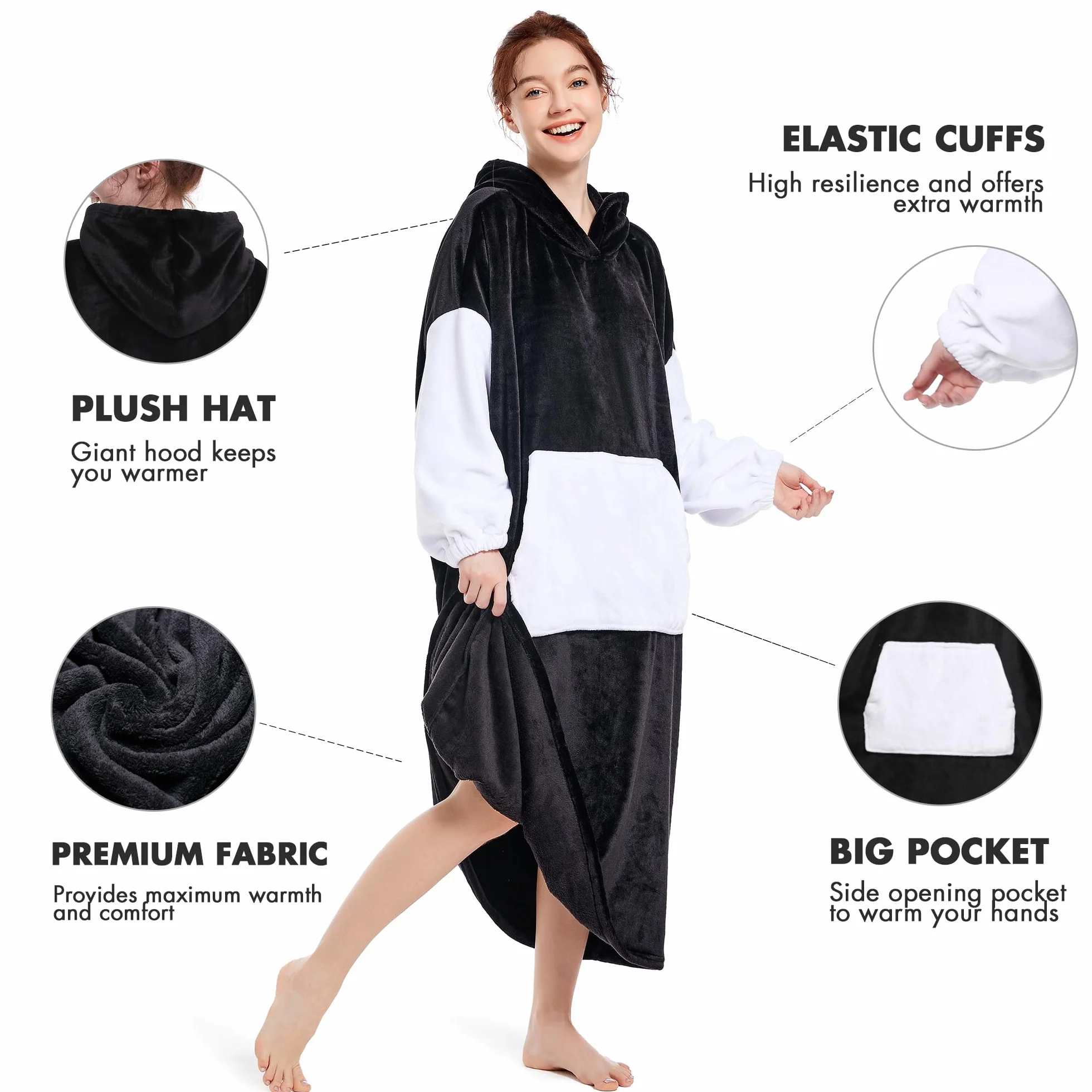 KEECOW Bluza z kapturem, oversizowa, długa, polarowa bluza z kapturem, z dużą kieszenią, ciepła, wygodna, dla kobiet, dziewcząt, dorosłych, mężczyzn, chłopców