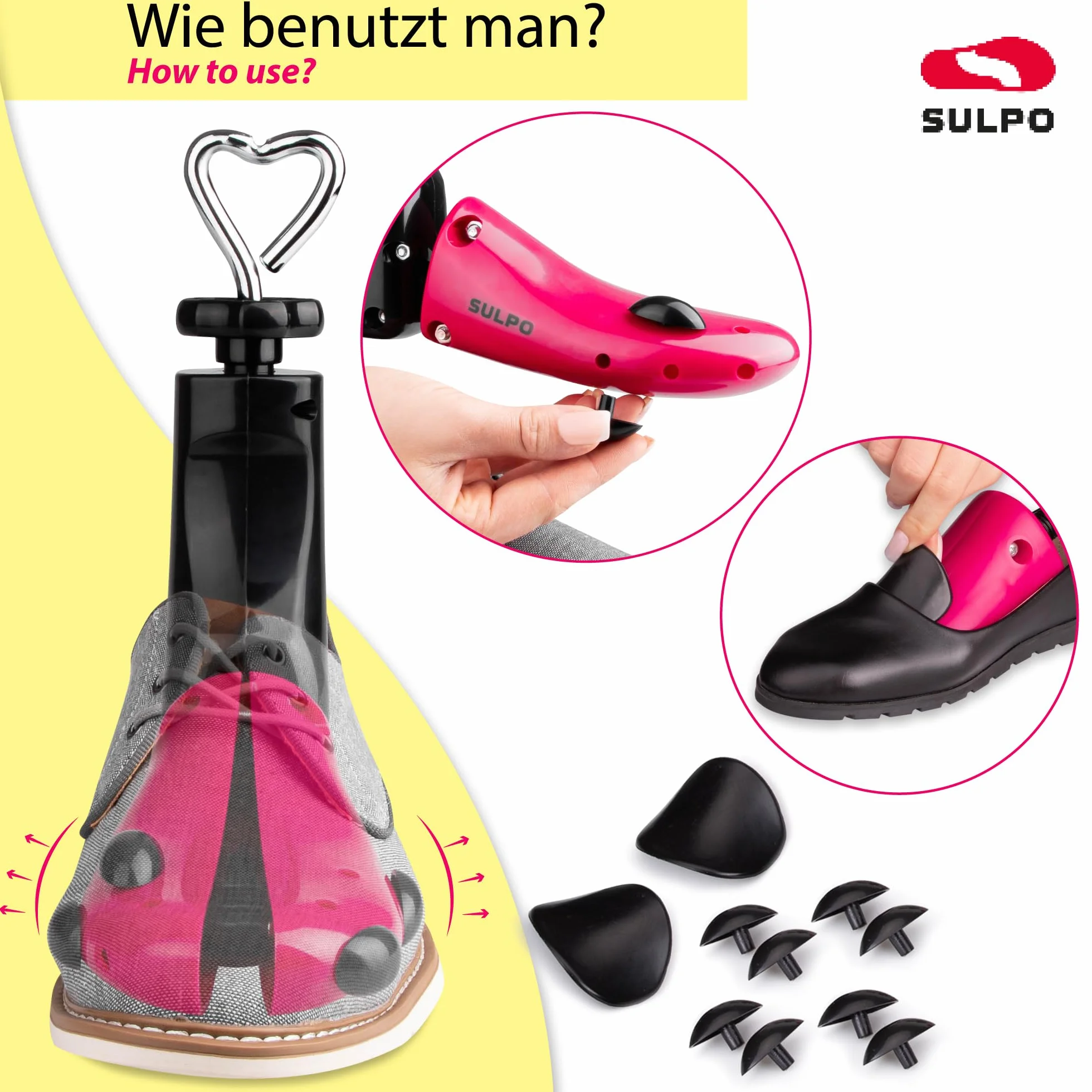 SULPO Napinacz do butów 3 g. - Rozszerzacz buta - do rozciągania butów - do zbyt ciasnych butów - dla mężczyzn, kobiet, sneakersów, kozaków - bardzo mocne, regulowane