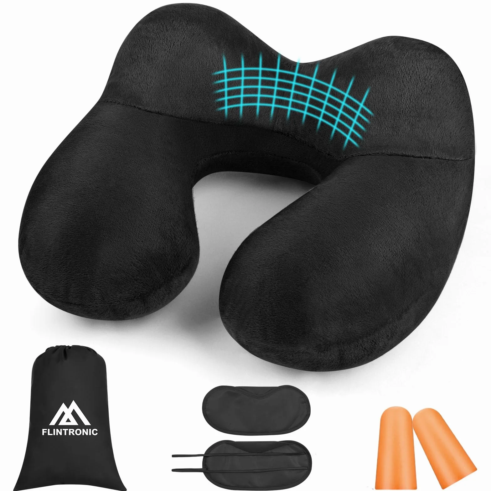 flintronic Nadmuchiwana poduszka podróżna, nadmuchiwana poduszka podróżna do samolotu, miękka, aksamitna poduszka pod szyję, lekka, ergonomiczna poduszka do spania pod szyję, do samolotu, samochodu