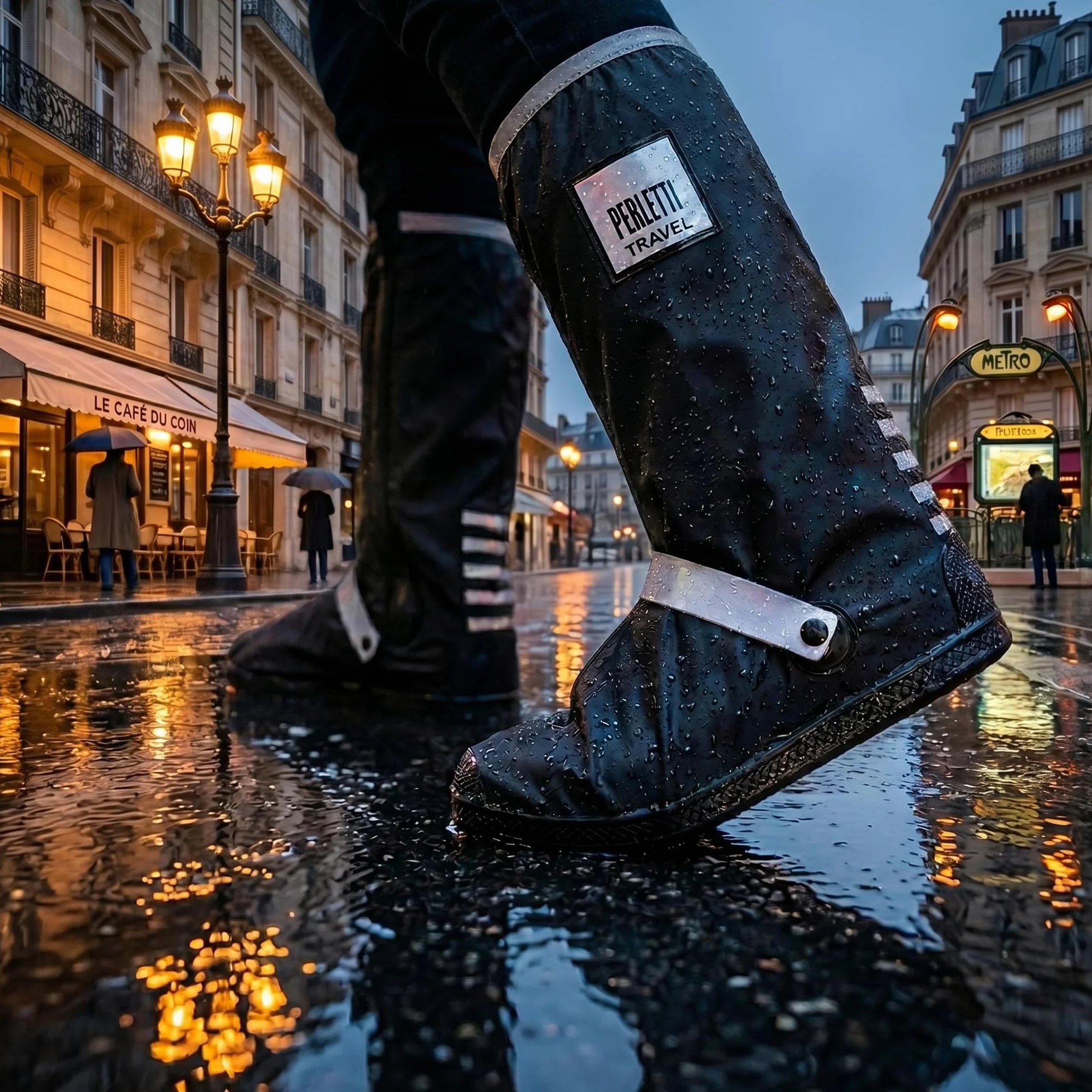 PERLETTI Ochraniacze na Buty Czarne Wodoodporne - Odporne na Deszcz Błoto Śnieg Mocne Wielorazowe Lekkie - Osłony na Buty z Antypoślizgową podeszwą i Odblaskowymi Wstawkami