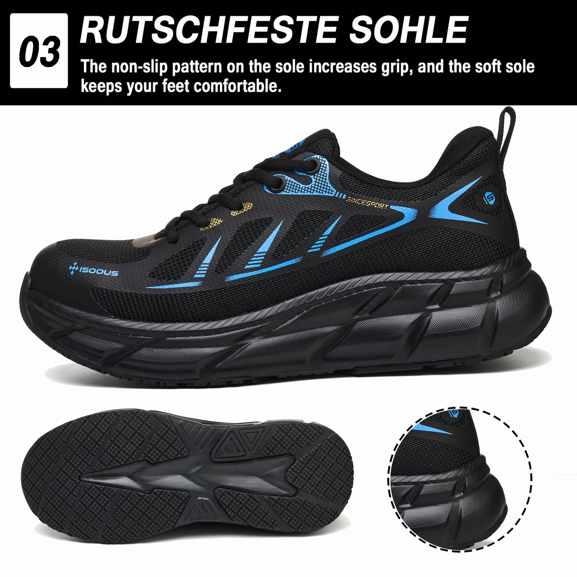 ISOOUS Buty robocze, męskie, damskie, buty ochronne, ze stalowymi noskami, sportowe, oddychające, antypoślizgowe