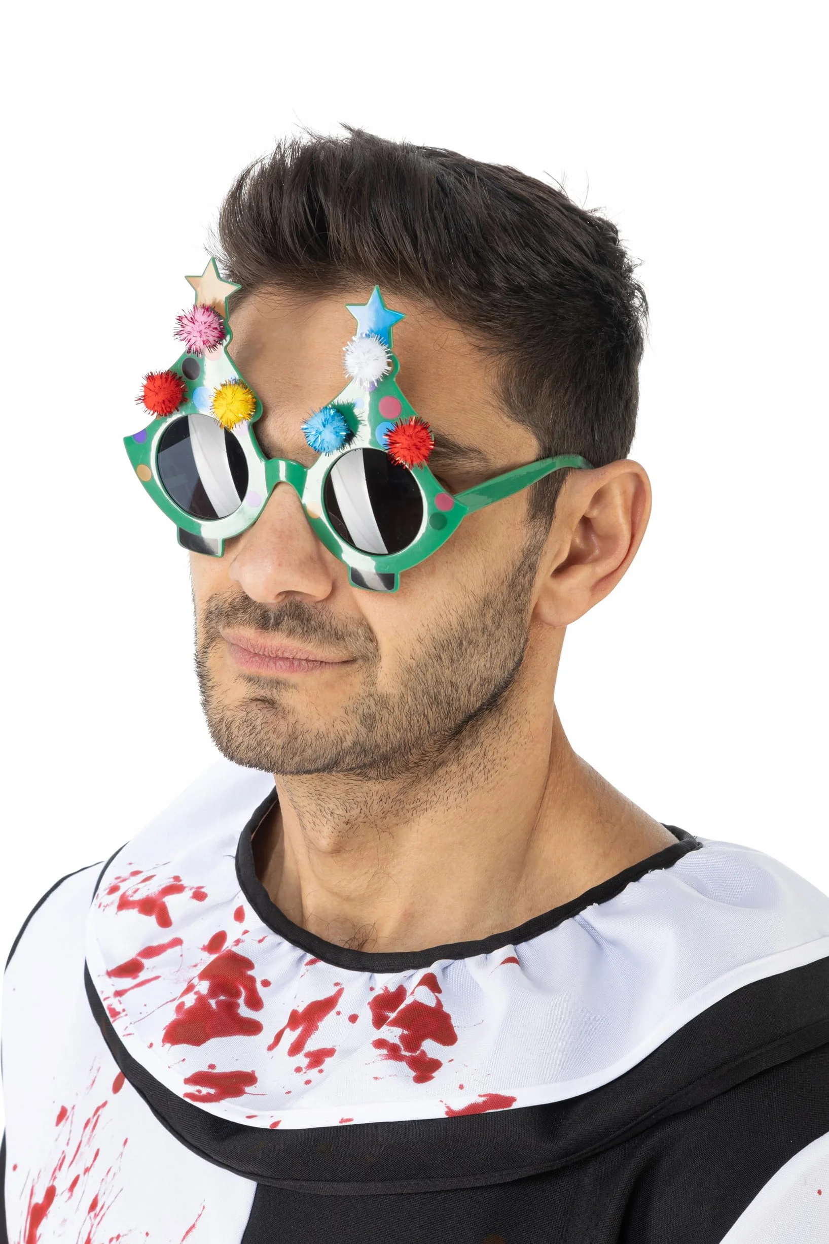 Chaks - okulary Terrifier Christmas Tree dla dorosłych, oficjalny dodatek do kostiumu z zieloną oprawką i ciemnymi szkłami