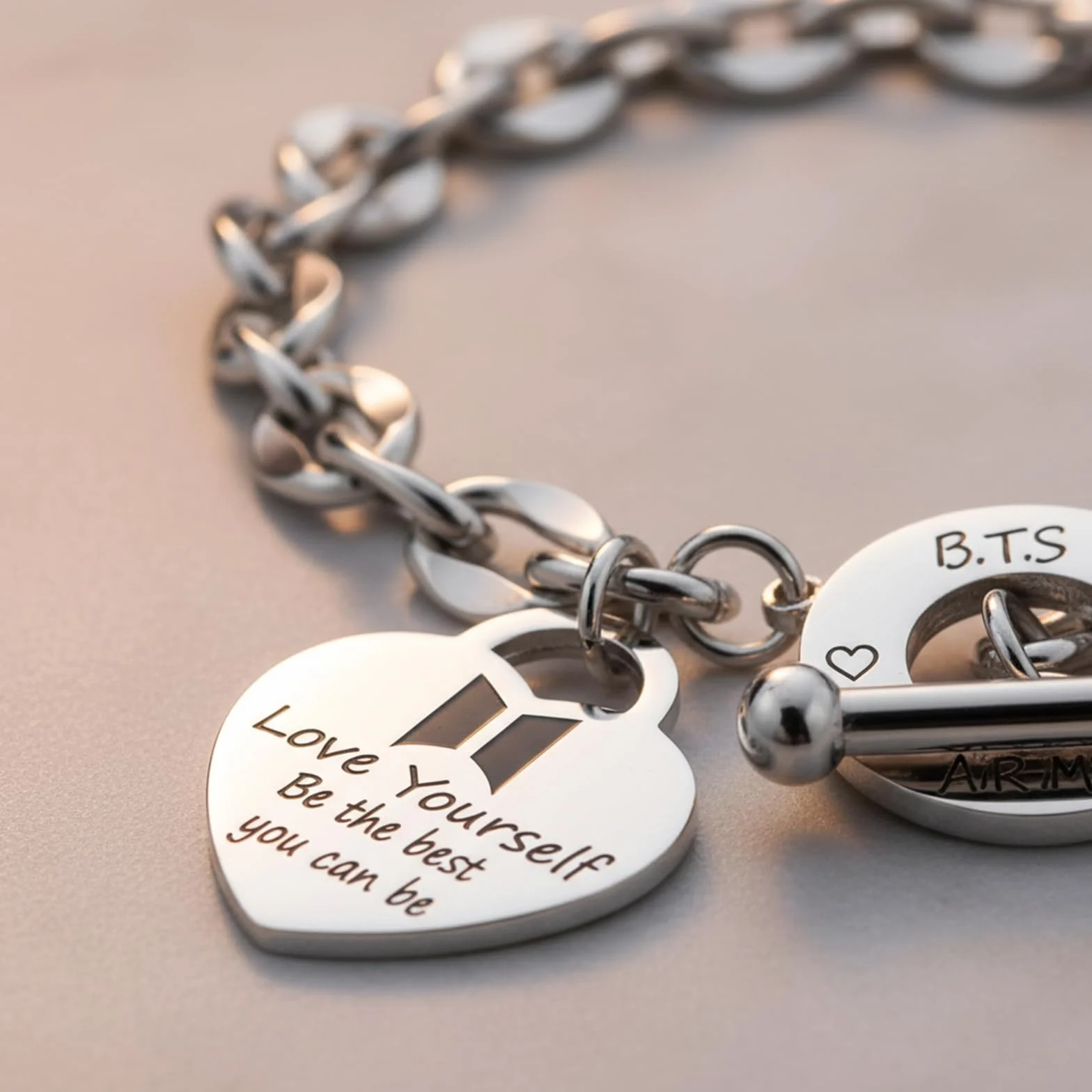 Bransoletka ze stali nierdzewnej, uniseks, srebrna bransoletka, BTS Merch, regulowana zawieszka dla fanów Kpop