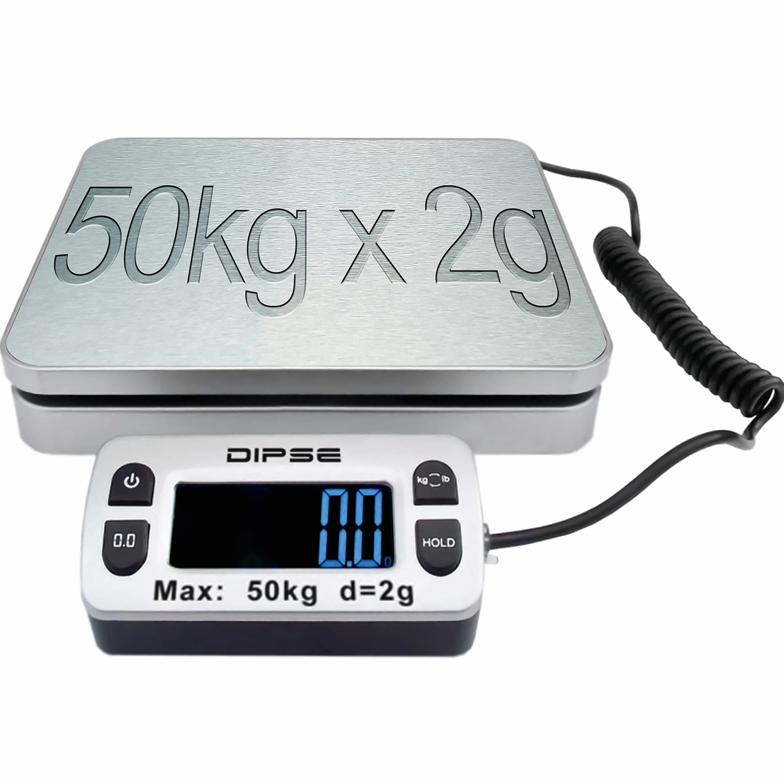 DIPSE Parcel Mini waga do pakowania z wyświetlaczem zewnętrznym i dużą wagą, 50 kg x 0,002 kg