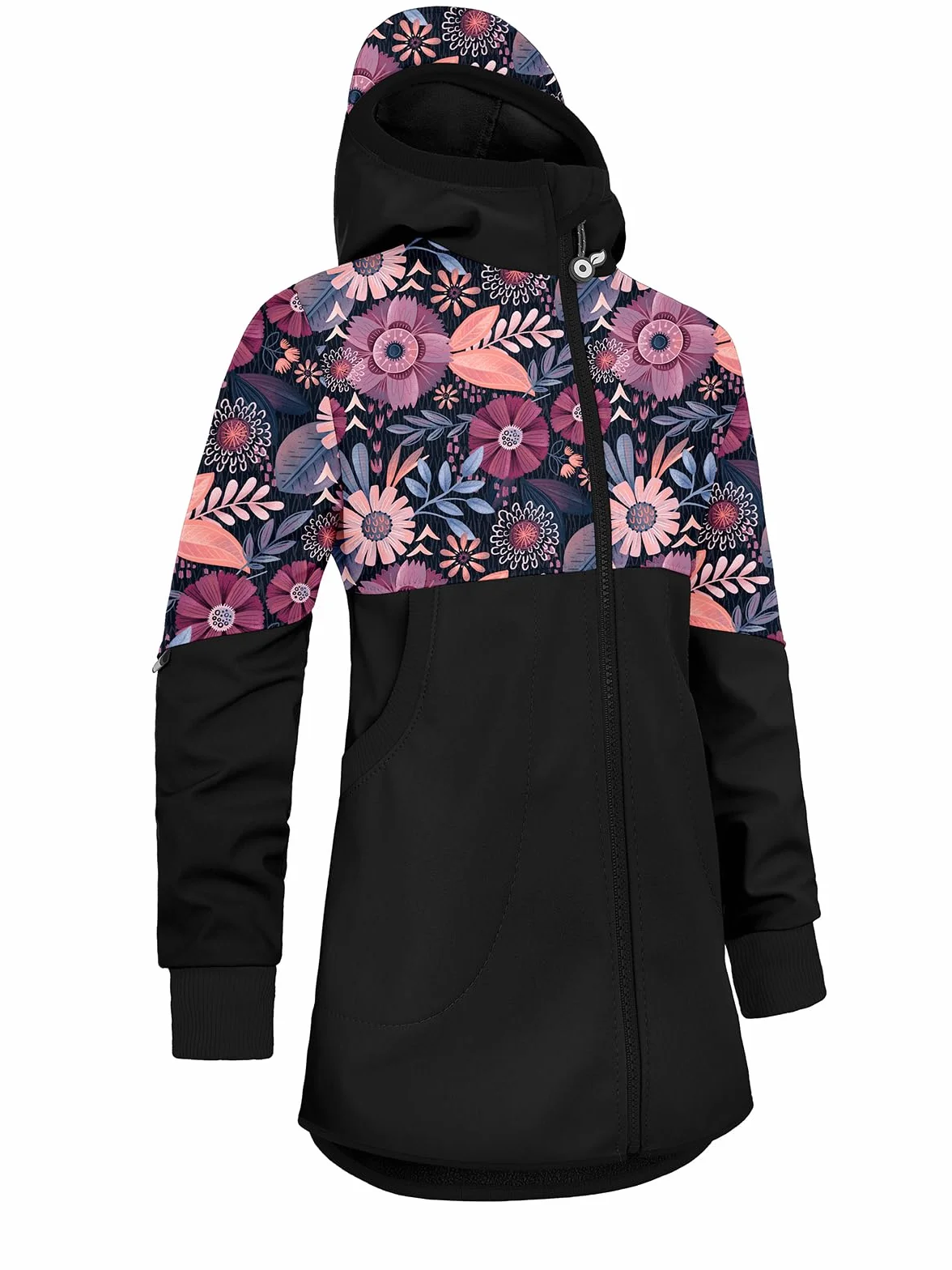Dziewczęcy płaszcz softshell z polaru Street, czarny, magiczne kwiaty