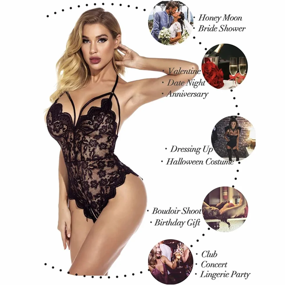 Bielizna damska Seksowne koronkowe body Bielizna z dekoltem w serek Zestaw bielizny Babydoll Bielizna Koronkowa przezroczysta bielizna jednoczęściowa bielizna