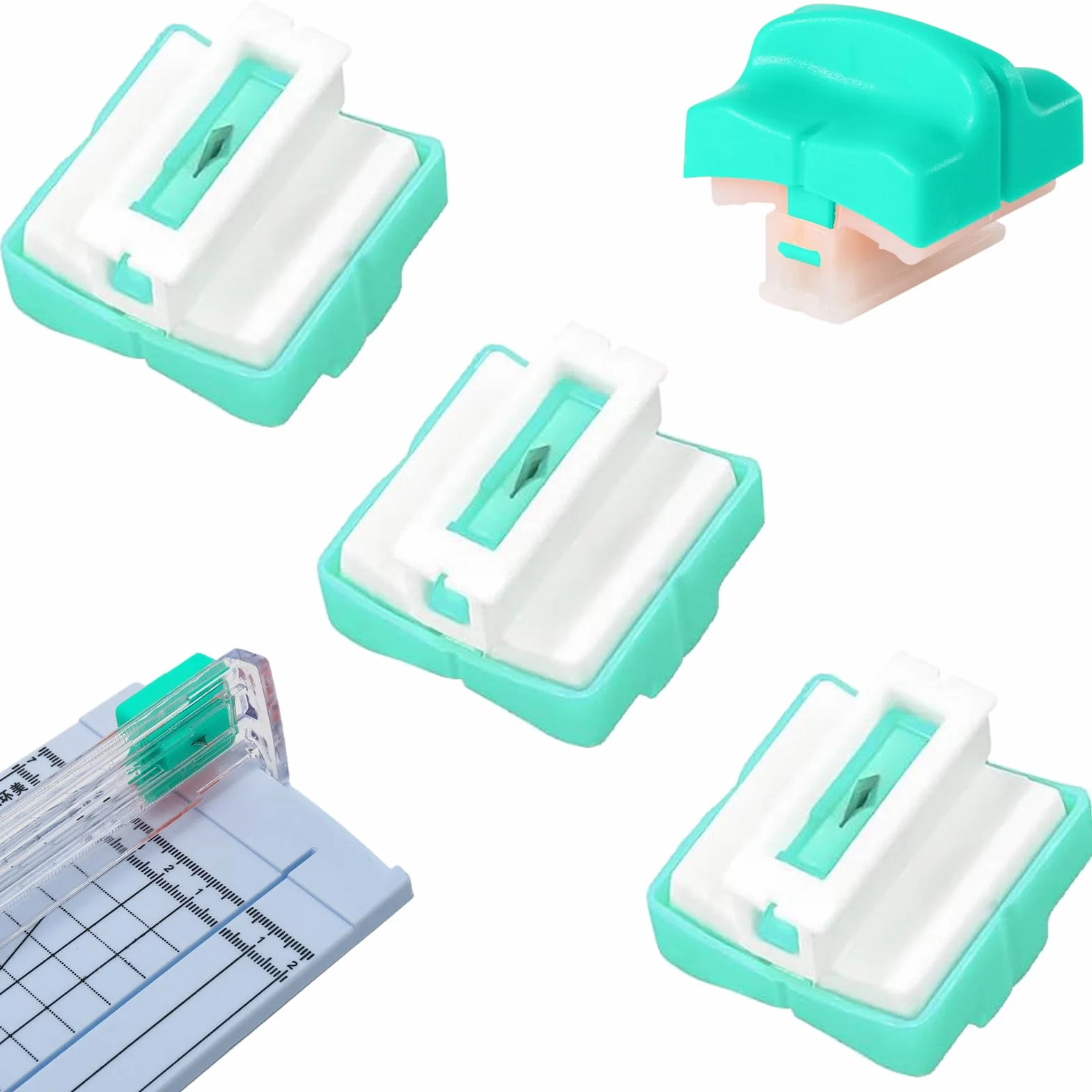 4 sztuki ostrzy do cięcia papieru z zabezpieczeniem bezpieczeństwa, ostrza do cięcia papieru, ostrza do cięcia papieru Surecut Plus z konstrukcją zabezpieczającą, wysoki profil, tytan, kolor zielony