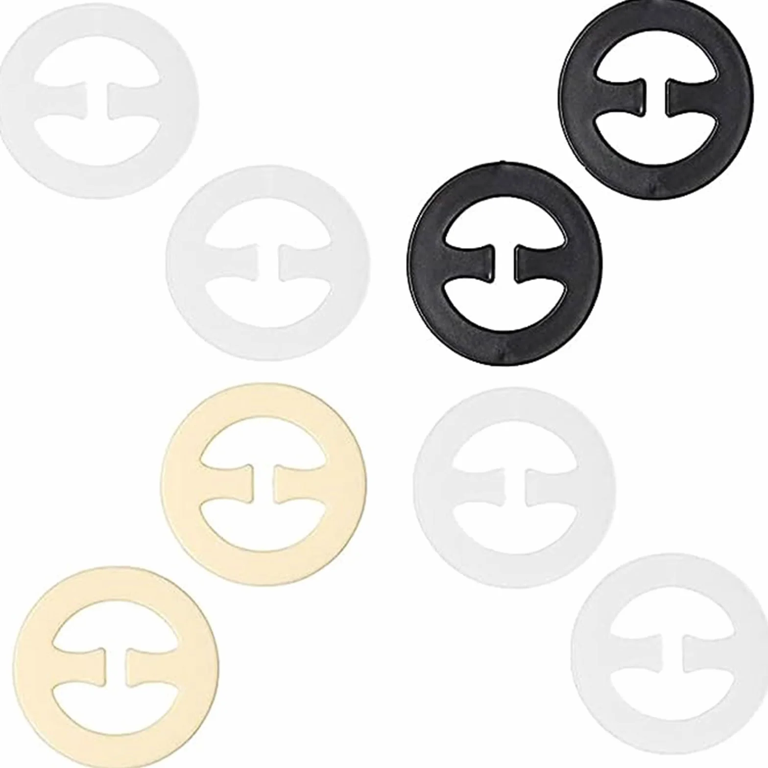 Irikdescia® 8 sztuk klipsów do ramiączek biustonosza, okrągłe klipsy do biustonosza typu racerback, idealne do każdego stroju, zapobiegają ślizganiu się pasków na ramiona (kolor skóry, biały, czarny,