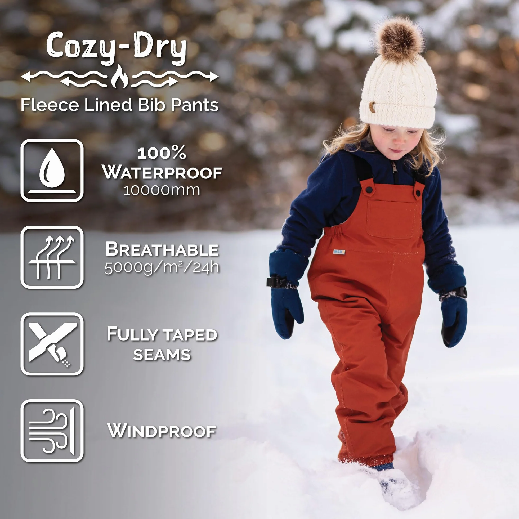 Jan & Jul Cozy-Dry Spodnie przeciwdeszczowe dla chłopców i dziewczynek, małe dzieci, regulowane szelki (terakota, 2-3 lata), Cozy-dry: terakota, 2-3 Lat