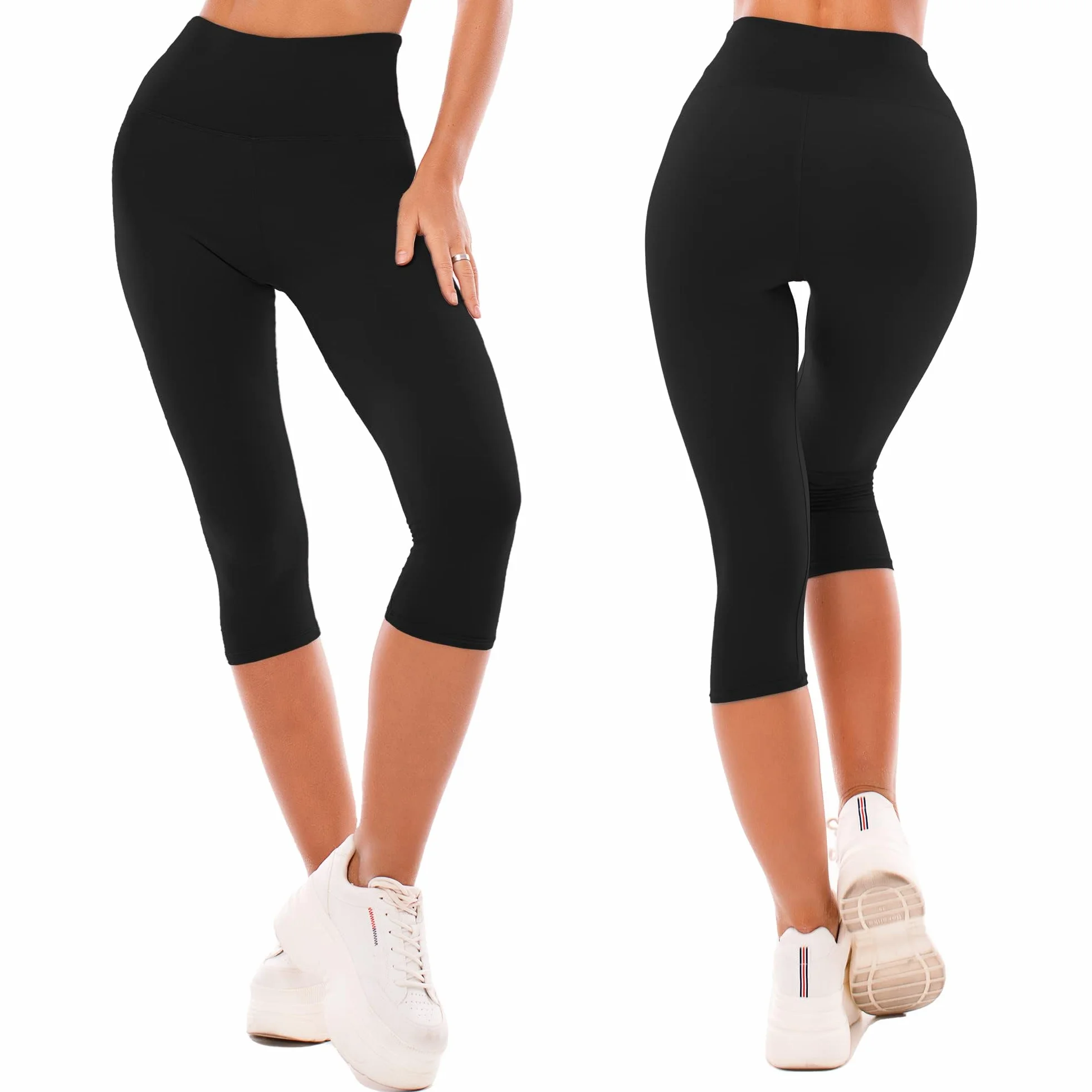 SINOPHANT 3/4 Legginsy Damskie Wysoka Talia Nieprzezroczyste Elastyczne Duże Rozmiary Legginsy 2 Pack Czarny L-XL