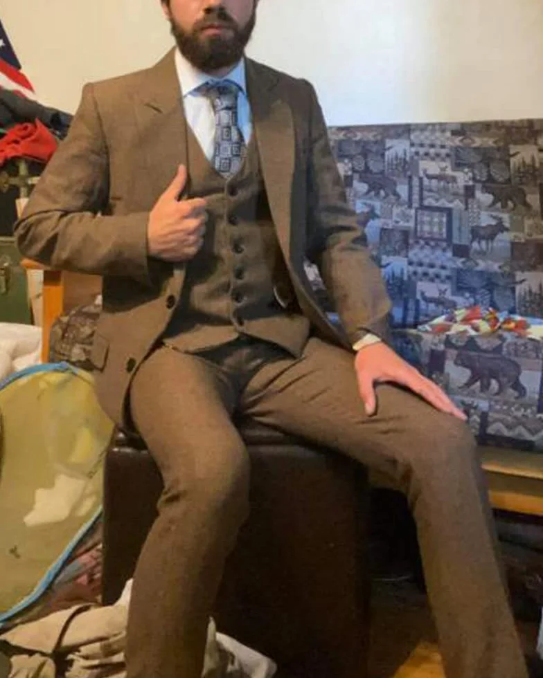 Męski tweedowy garnitur ślubny w jodełkę, na studniówkę, smokingi, 3-częściowa sukienka z klapą