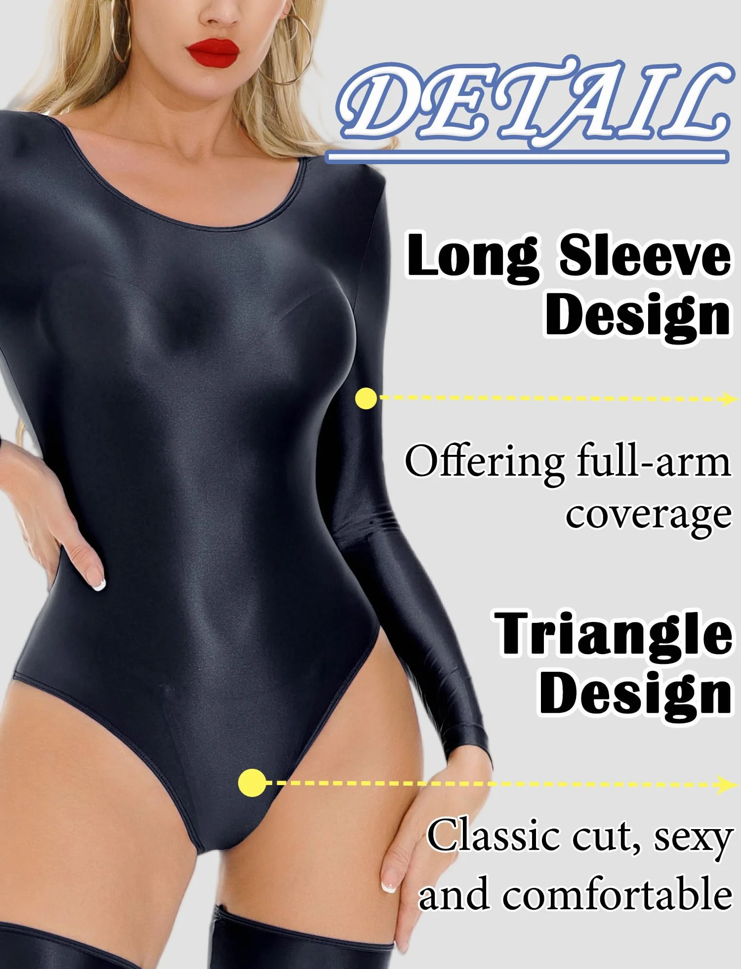 Maeau Damskie body cienkie, przezroczyste, olejne, błyszczące, Leotard, podkreślające figurę, bielizna nocna Babydoll, M-XL