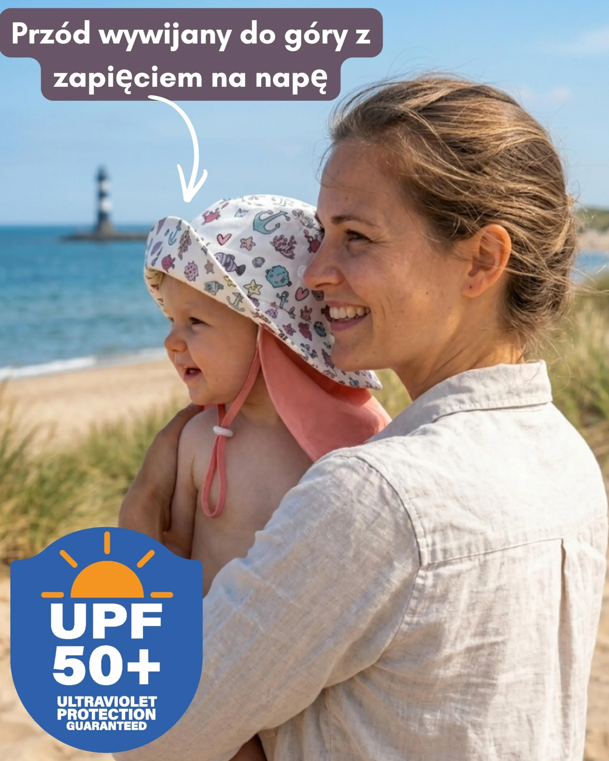 HECKBO Kapelusz przeciwsłoneczny dla malucha z ochroną UPF 50+ - Wysokiej jakości bawełna, dinozaur syrenka - 6-24 miesięcy