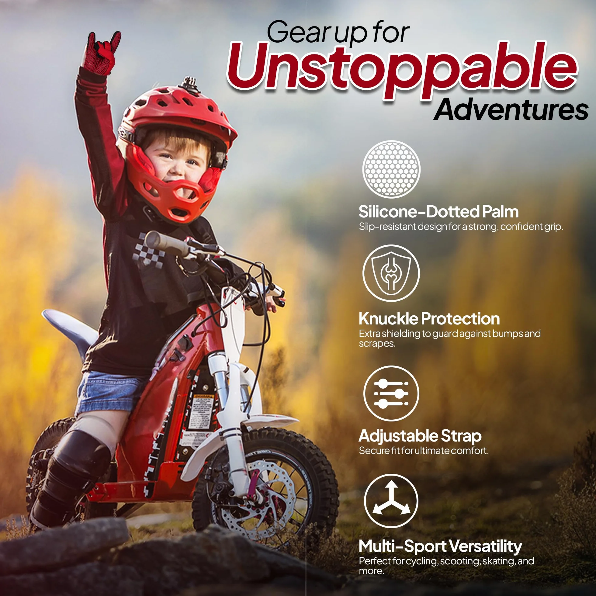 Rękawice rowerowe dla dzieci Trwałe i wygodne rękawice motocrossowe Idealna odzież motocyklowa dla Twojego dziecka (Red, Small [4-6 Yrs])
