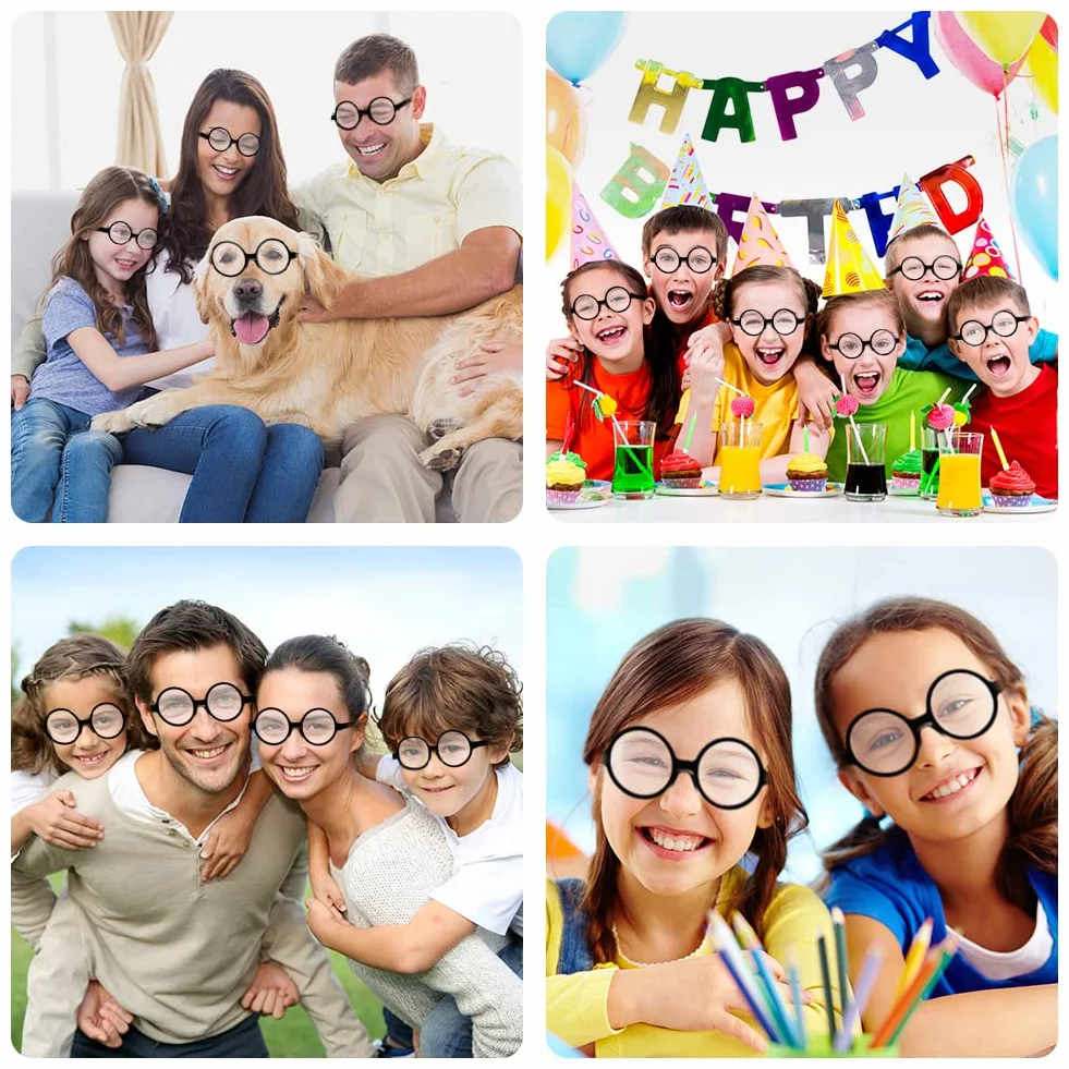 AOMIG Okrągłe okulary czarodzieja, czarna okrągła oprawka okularów bez soczewek, retro okulary czarodzieja dla dorosłych, plastikowe okulary fantazyjne akcesoria do kostiumu na imprezę