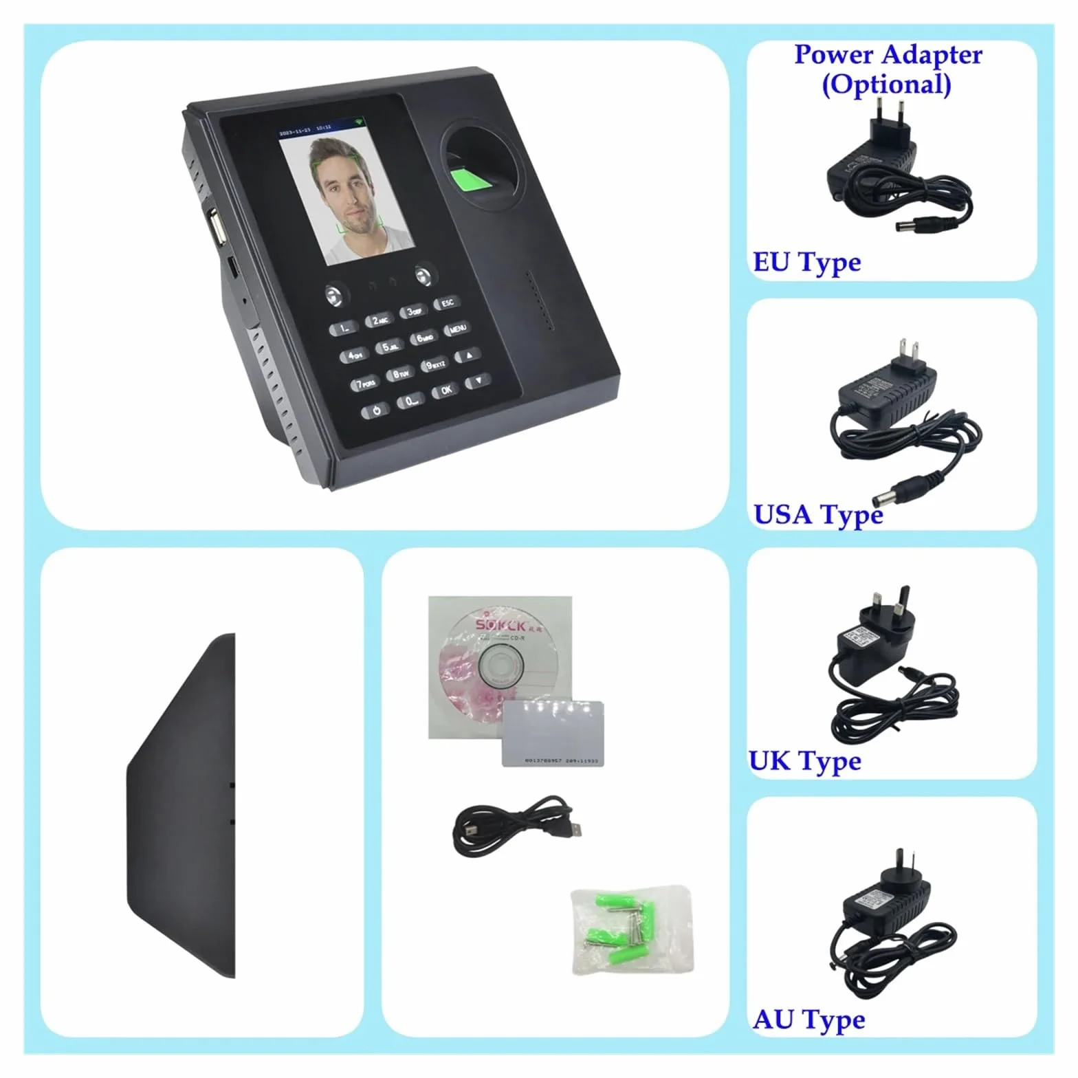 WiFi 2000mAh Battery Face Time and Attendance Machine System Fingerprint Employee Electronic Time Clock Management System (Color : CF16-IC, Size : English)