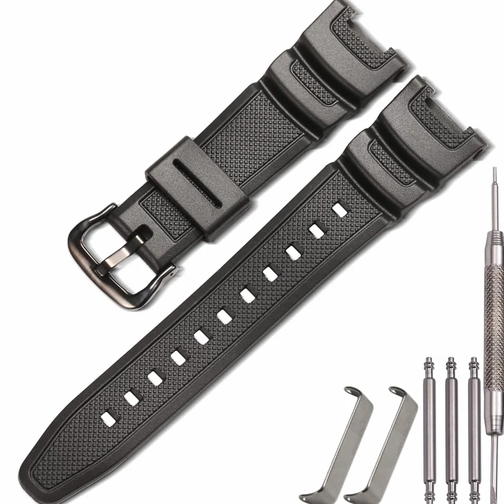 Zamiennik paska do zegarka z żywicy, wodoodporny sportowy pasek do zegarka SGW-100, Czarna klamra, 22mm, 1