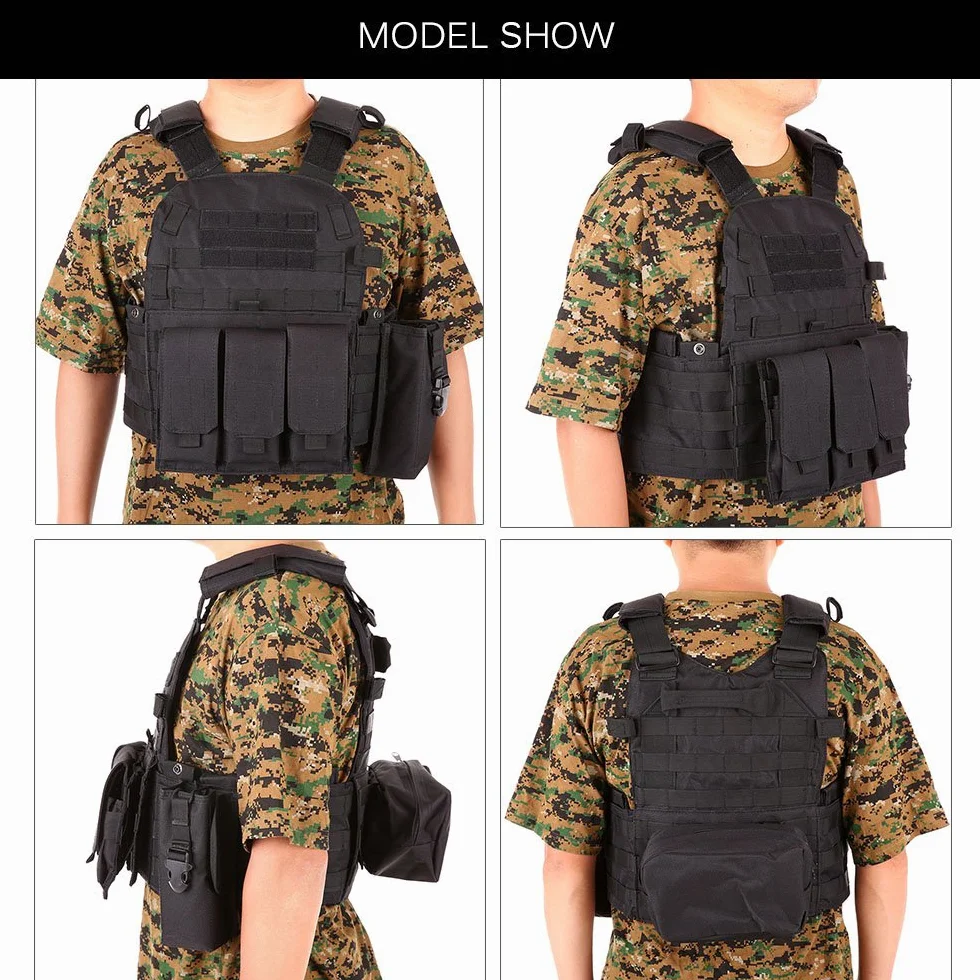 Lixada Outdoor Modular Molle Kamizelka Polowanie na Pierś Carrier Kamizelka z Kieszeni Nawodnienia, czarny, rozmiar uniwersalny
