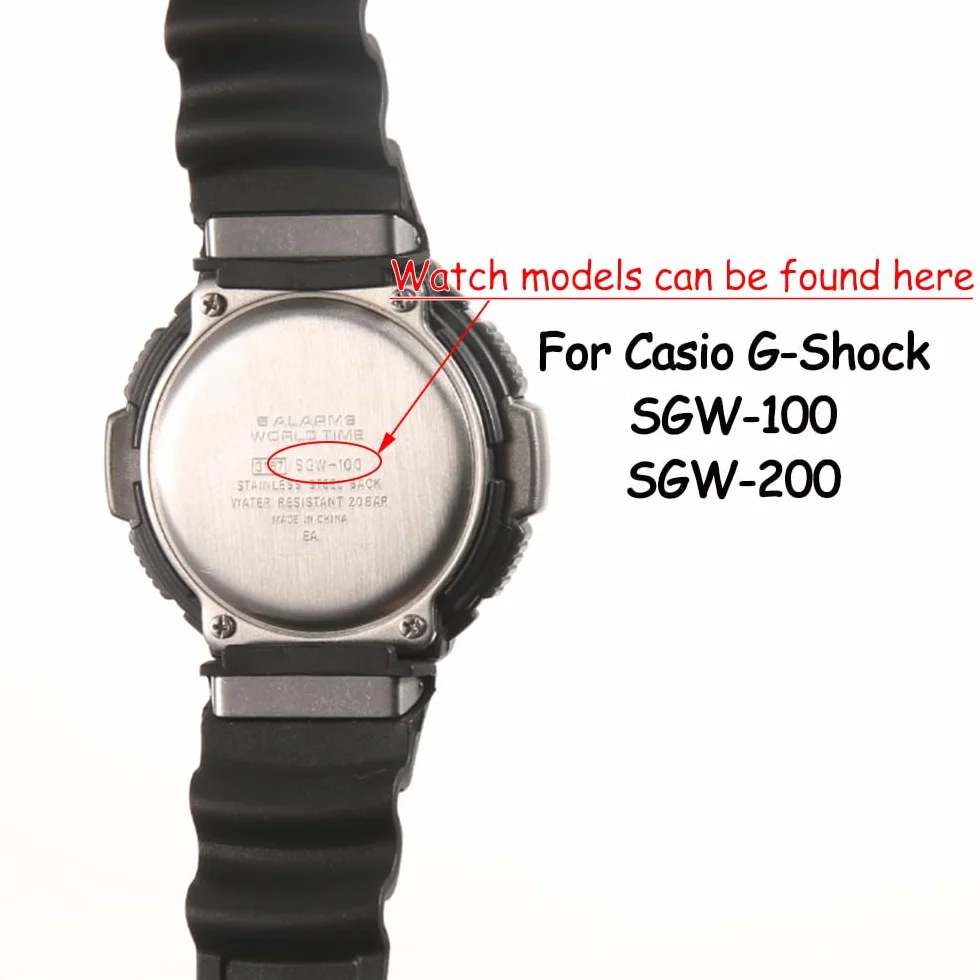 Zamiennik paska do zegarka z żywicy, wodoodporny sportowy pasek do zegarka SGW-100, Czarna klamra, 22mm, 1