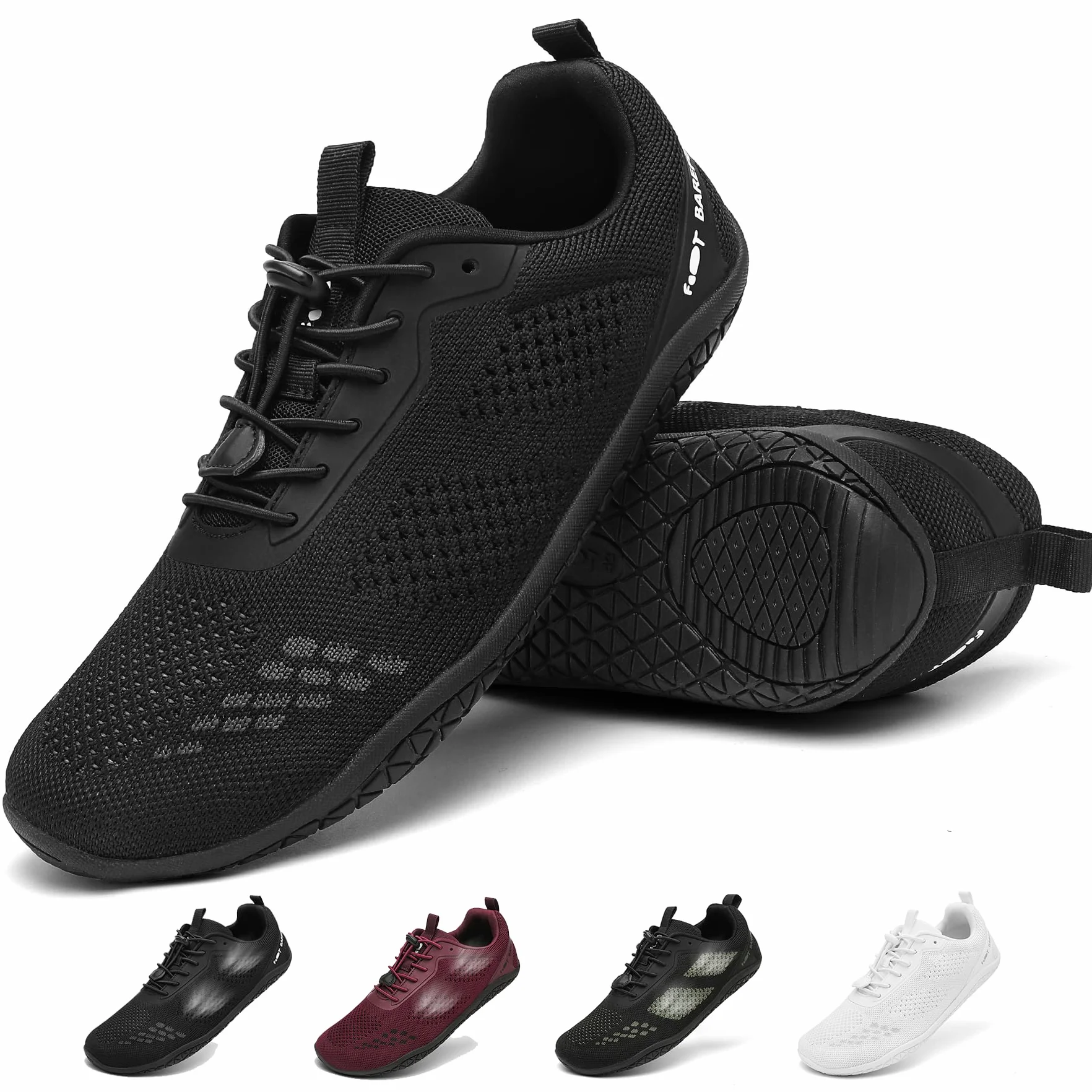 Geweo Buty Barefoot Męskie i Damskie Lekkie Wygodne Buty Sportowe Treningow z Szeroką Skrzynią na Palce Oddychające Buty do Biegania, do CrossFit i Fitness, Świeżym Powietrzu Sport Unisex Czarny 43EU
