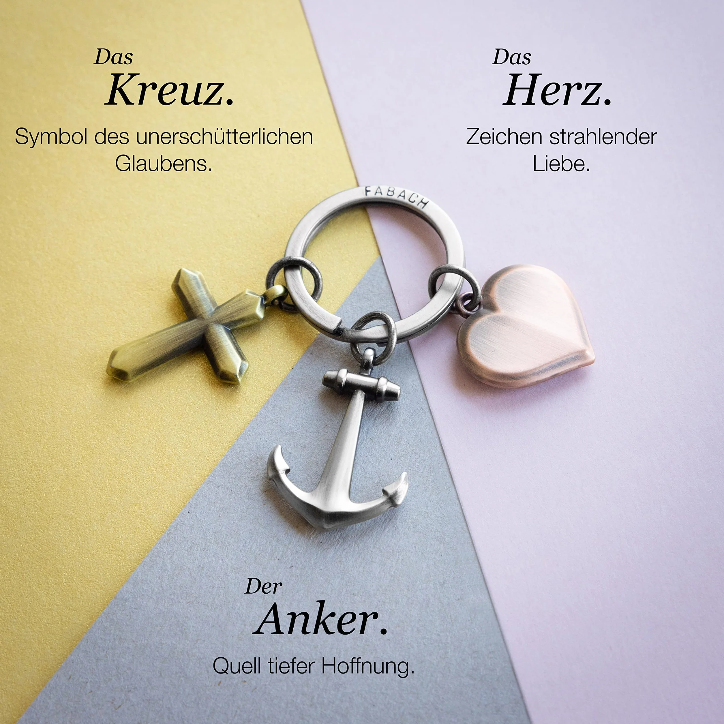 FABACH Wiara miłość nadzieja breloczek do kluczy – prezent zawieszka krzyż serce kotwica breloczek do kluczy - trójkolorowe symbole Charm Faith Hope Love