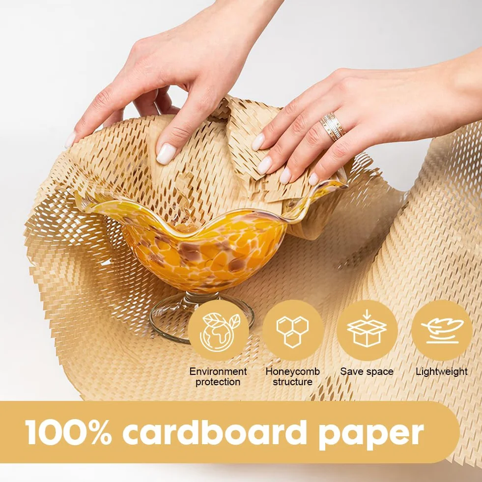 RANJIMA Rolka papieru o strukturze plastra miodu, 38 cm x 50 m, materiał opakowaniowy, papier o strukturze plastra miodu, papier do pakowania, papier jedwabny do wysyłki i przeprowadzki, delikatne