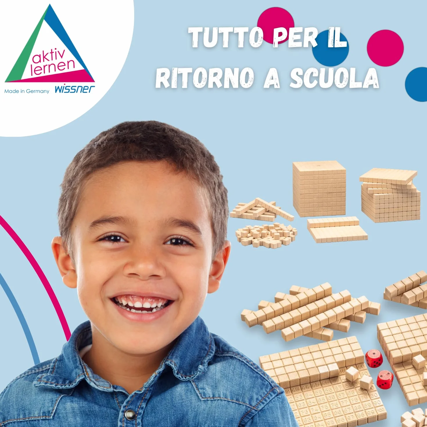 WISSNER® aktiv lernen - Dienes Grundsortiment do liczenia dziesiętnego 121 elementów - RE-Wood®