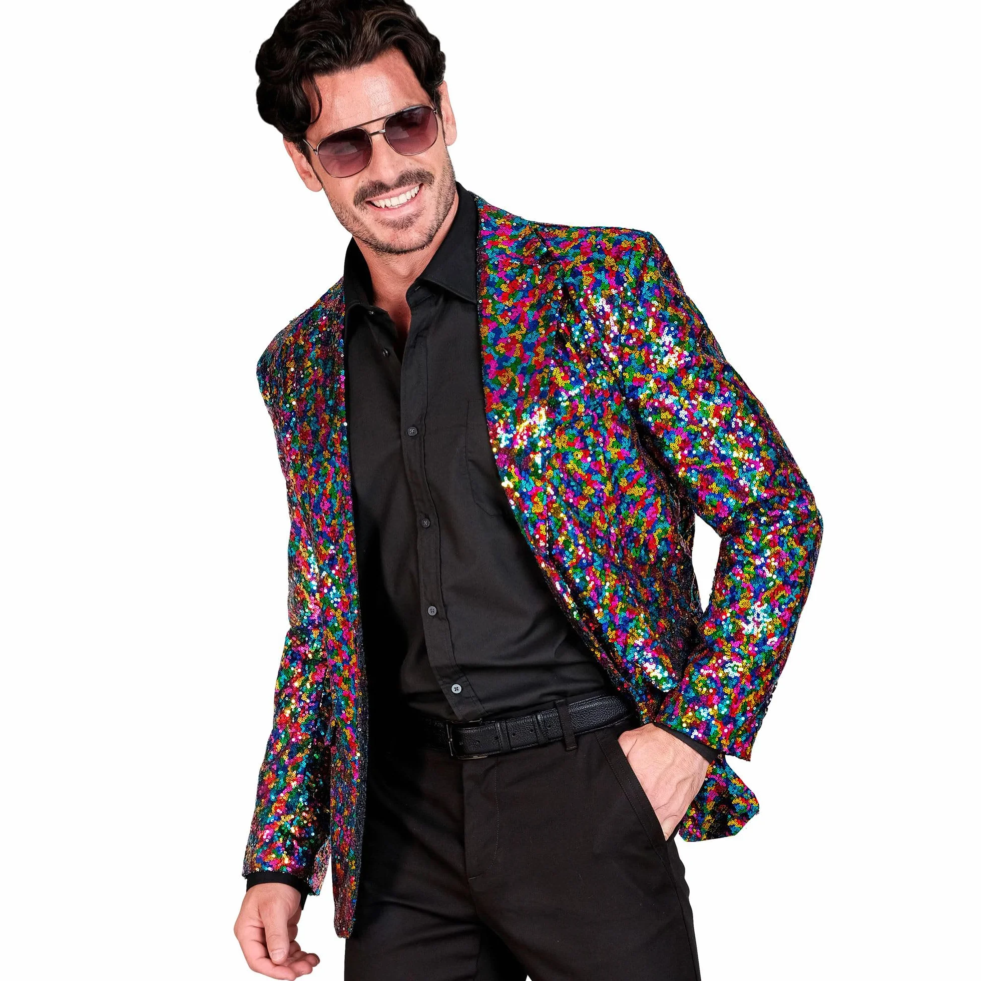 W WIDMANN MILANO Party Fashion - Imprezowa kurtka z cekinami dla mężczyzn, Disco Fever, kurtka garniturowa, zwierzęcy nadruk