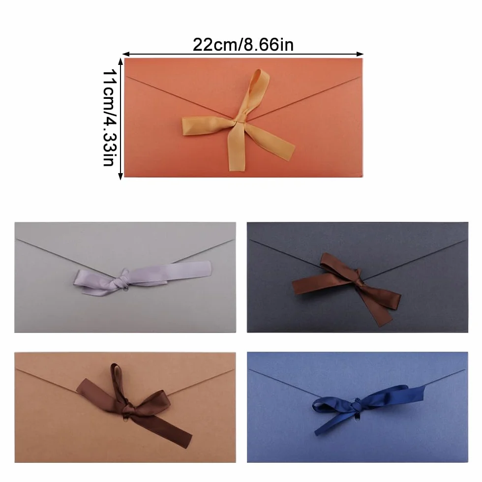 15 sztuk kolorowych kopert w stylu retro z papieru kraft, kolorowe koperty z wstążkami 22 x 11 cm, koperty idealne na karty podarunkowe, bony świąteczne, kartki świąteczne, bilety koncertowe